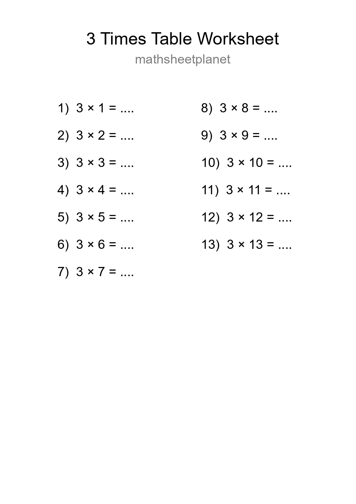 3 Times Table Worksheet For Grade 2 - Part 185