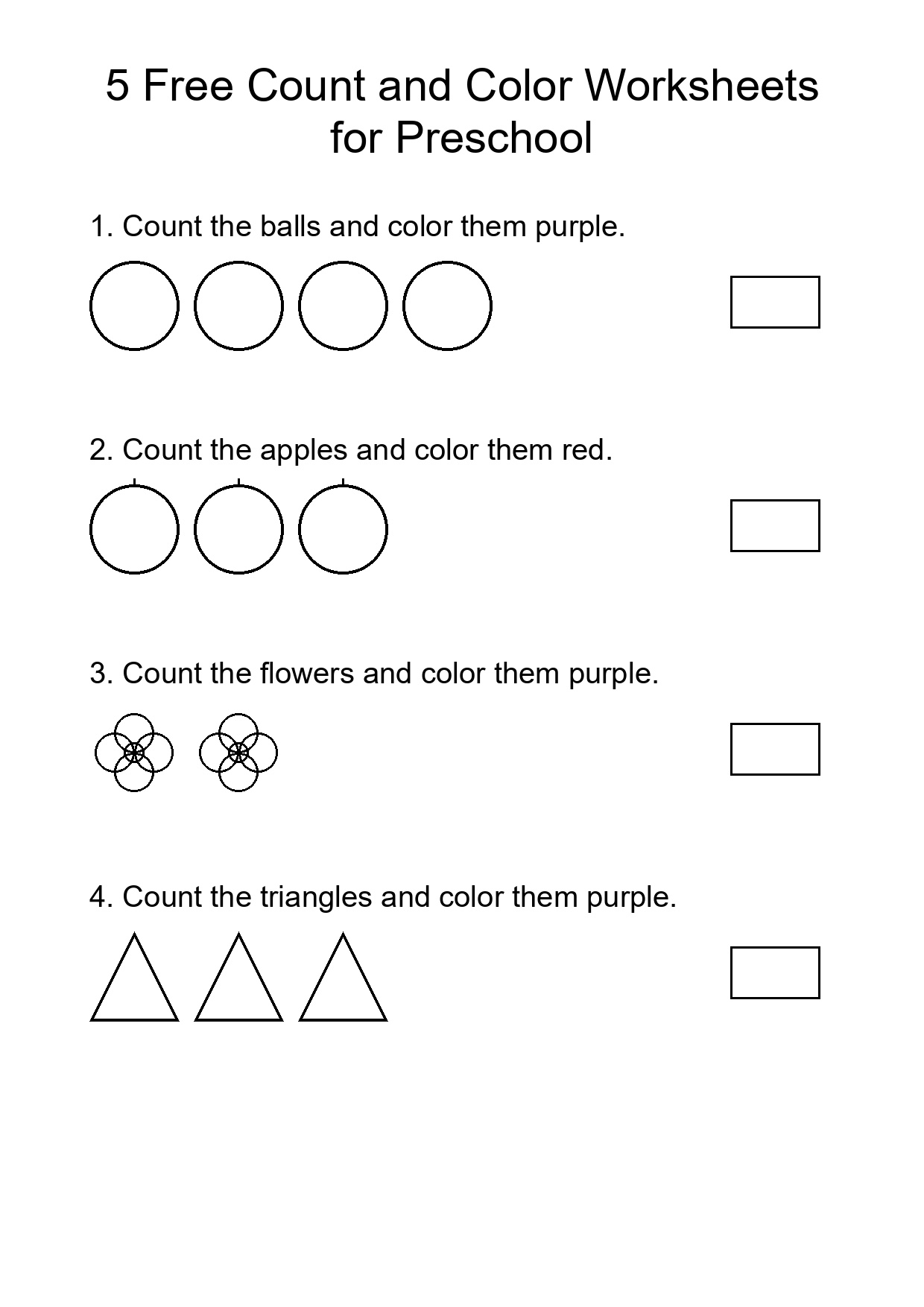 5 Free Count and Color Worksheets for Preschool