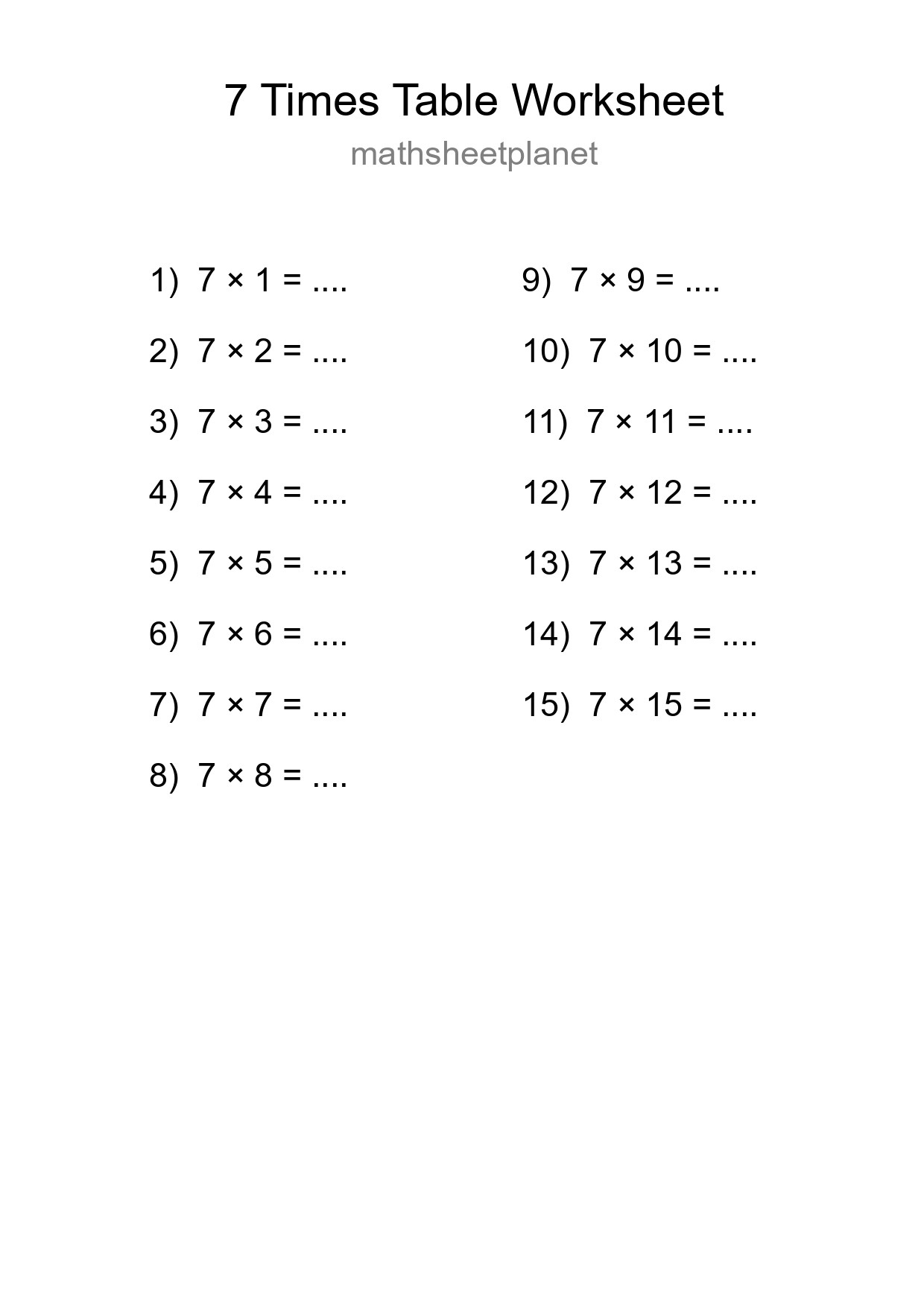 7 Times Table Worksheet For Grade 3 With Answers - Part 262