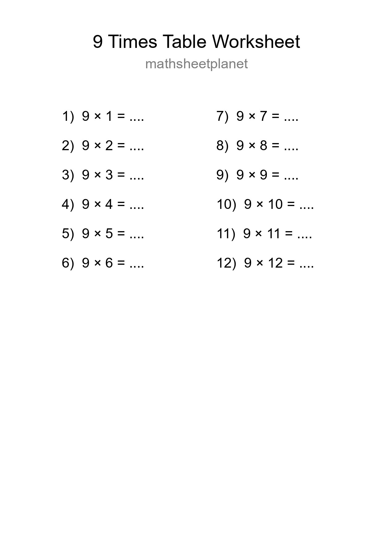 9 Times Table Worksheet For Grade 3 With Answers - Part 240