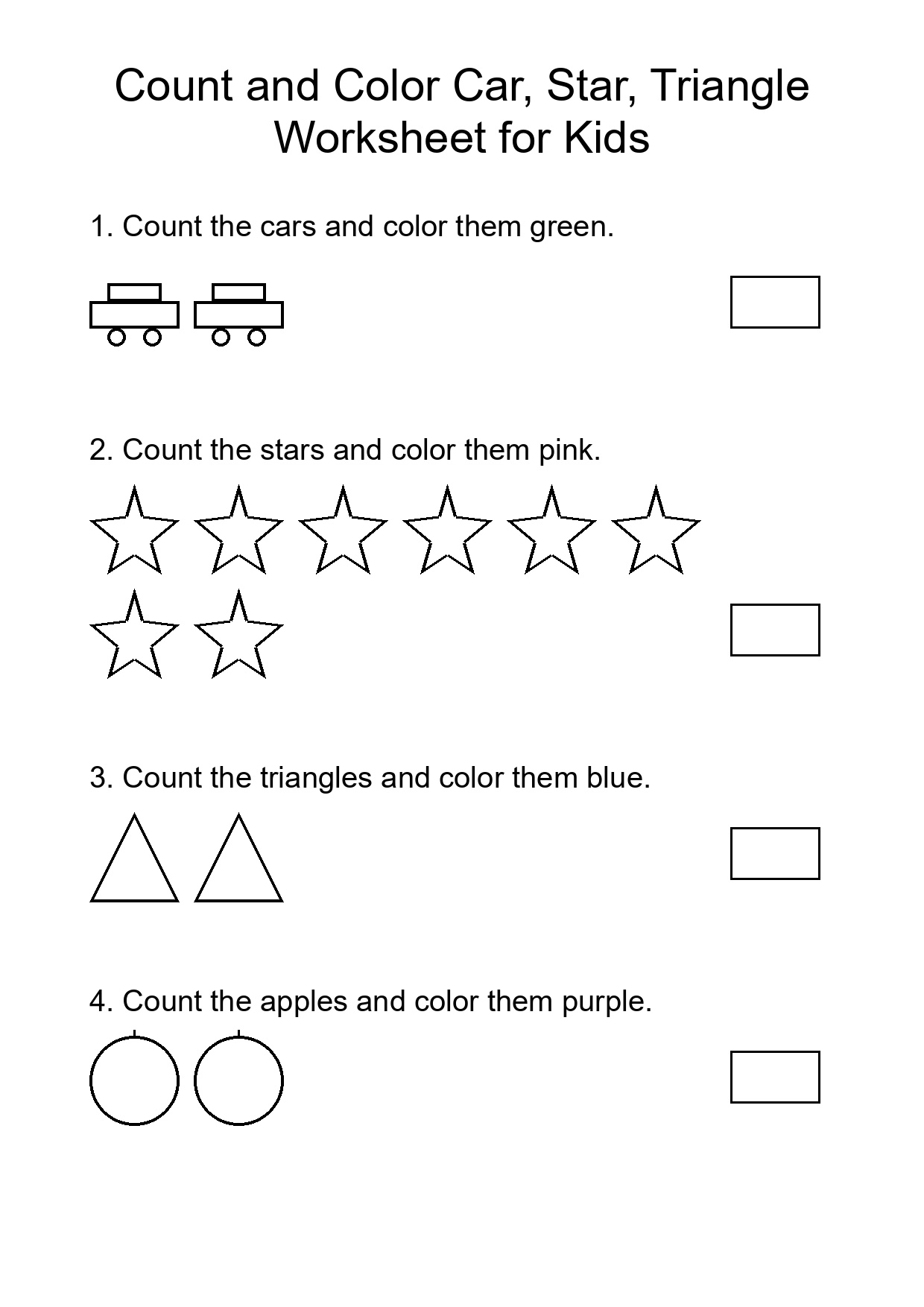Count and Color Car, Star, Triangle Worksheet for Kids