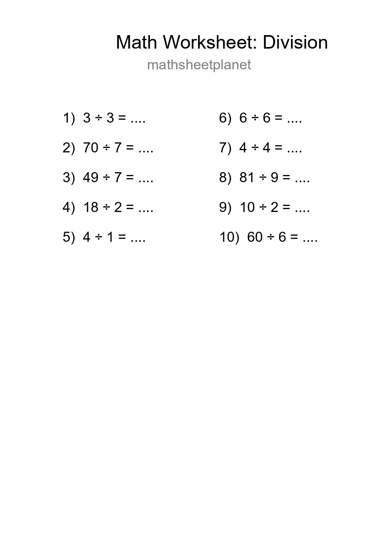 Free 10 Division Math Worksheet For Grade 1 - Part 26