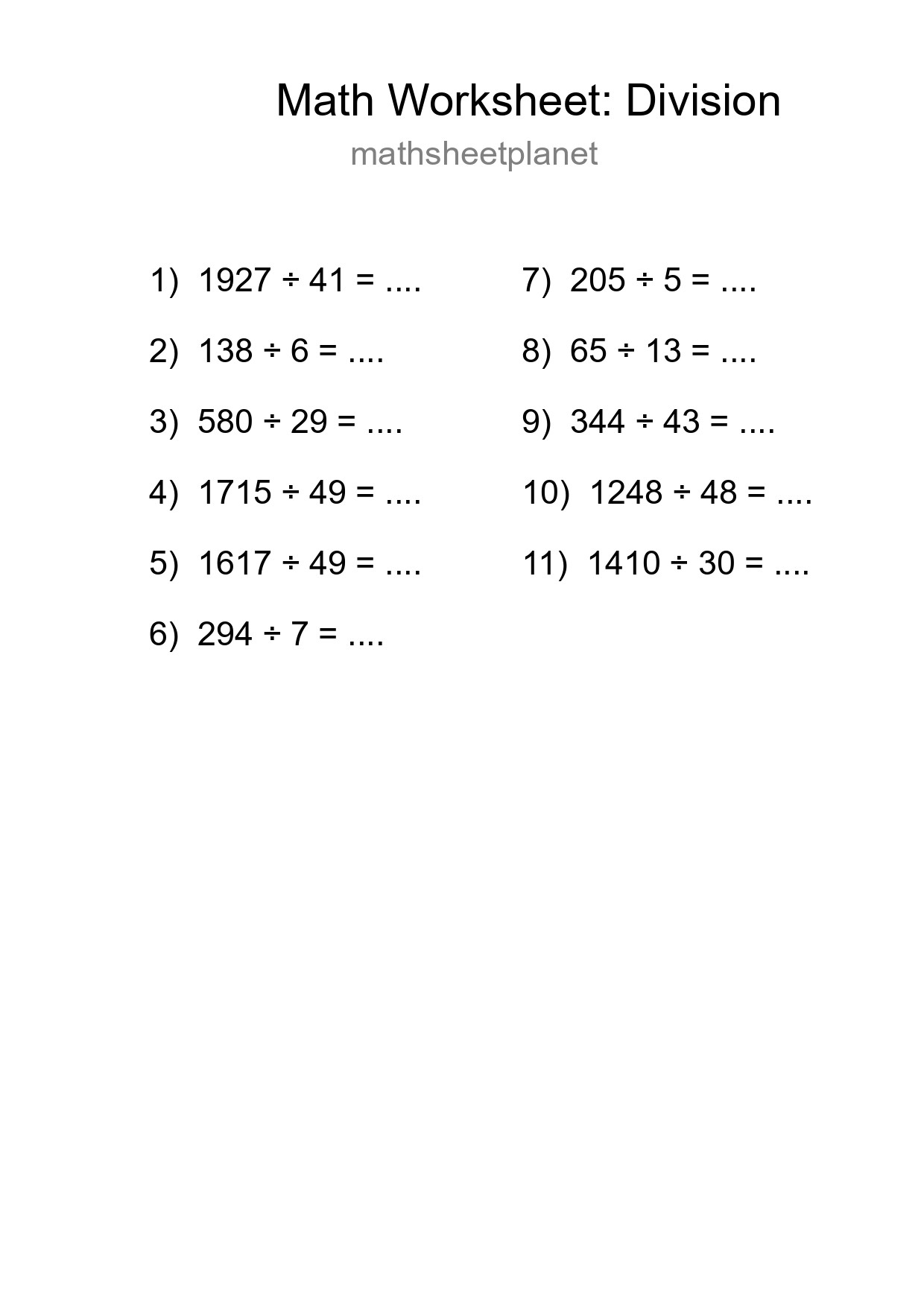 Free 11 Division Math Worksheet For Grade 2 - Part 4
