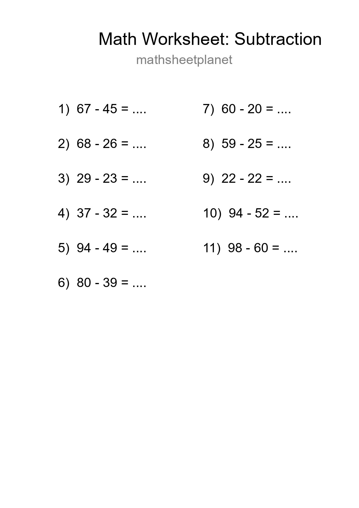 Free 11 Subtraction Math Worksheet For Grade 3 - Part 217