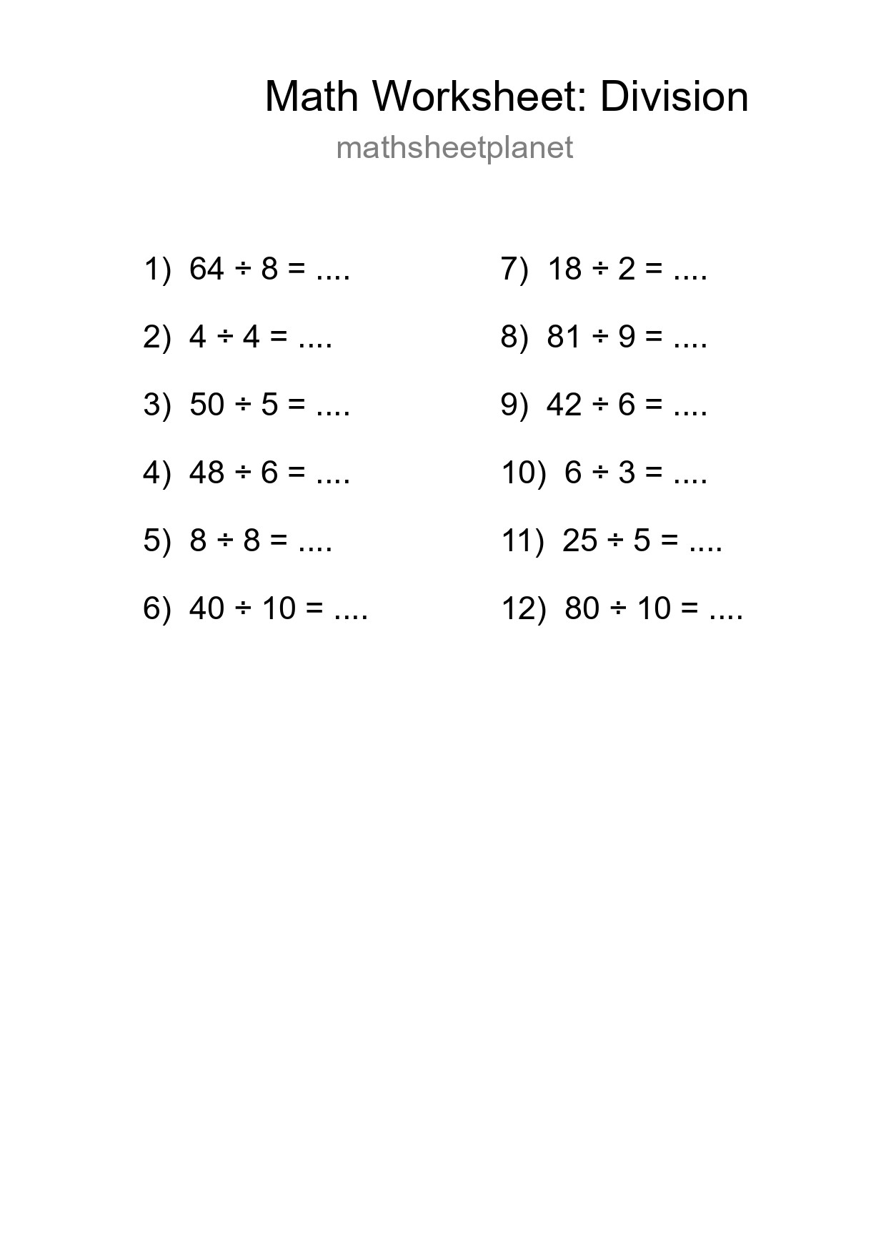 Free 12 Division Math Worksheet For Grade 1 With Answers - Part 59