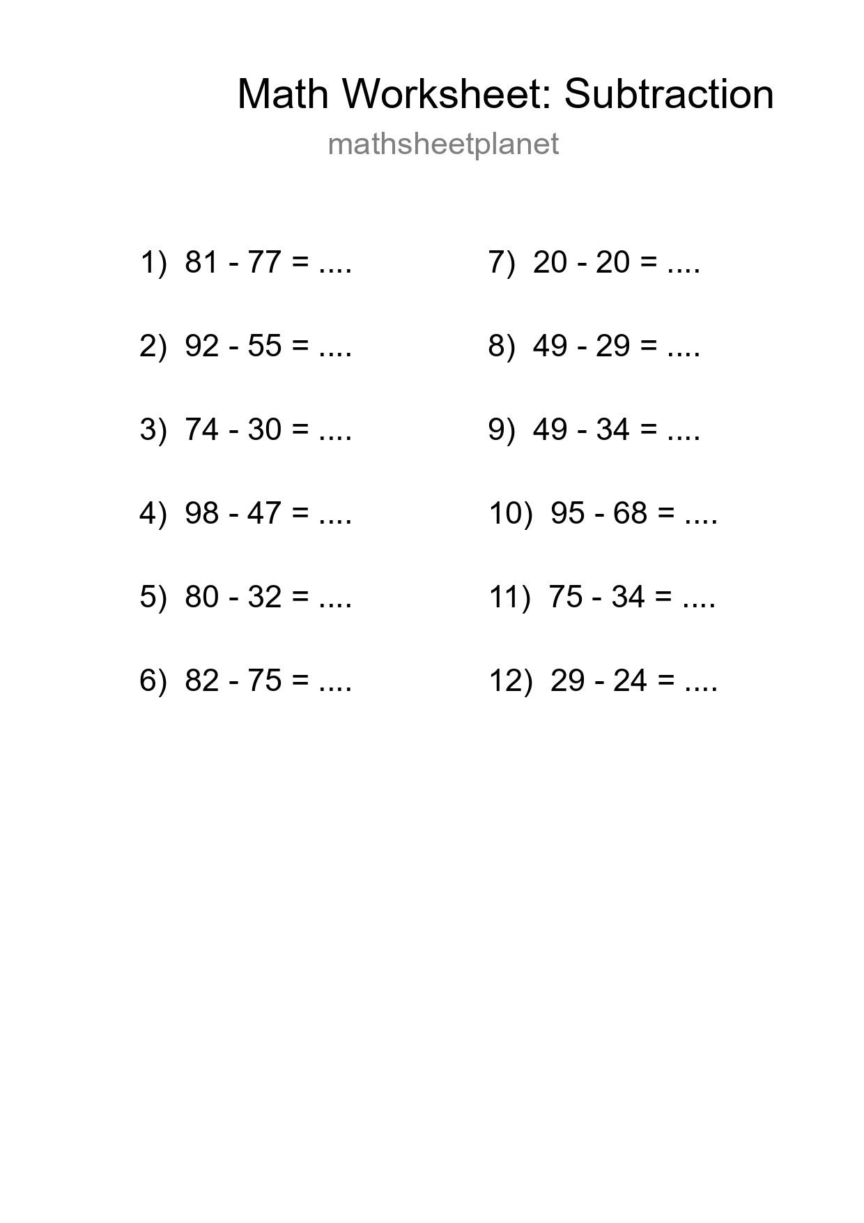 Free 12 Subtraction Math Worksheet For Grade 3 With Answers - Part 283