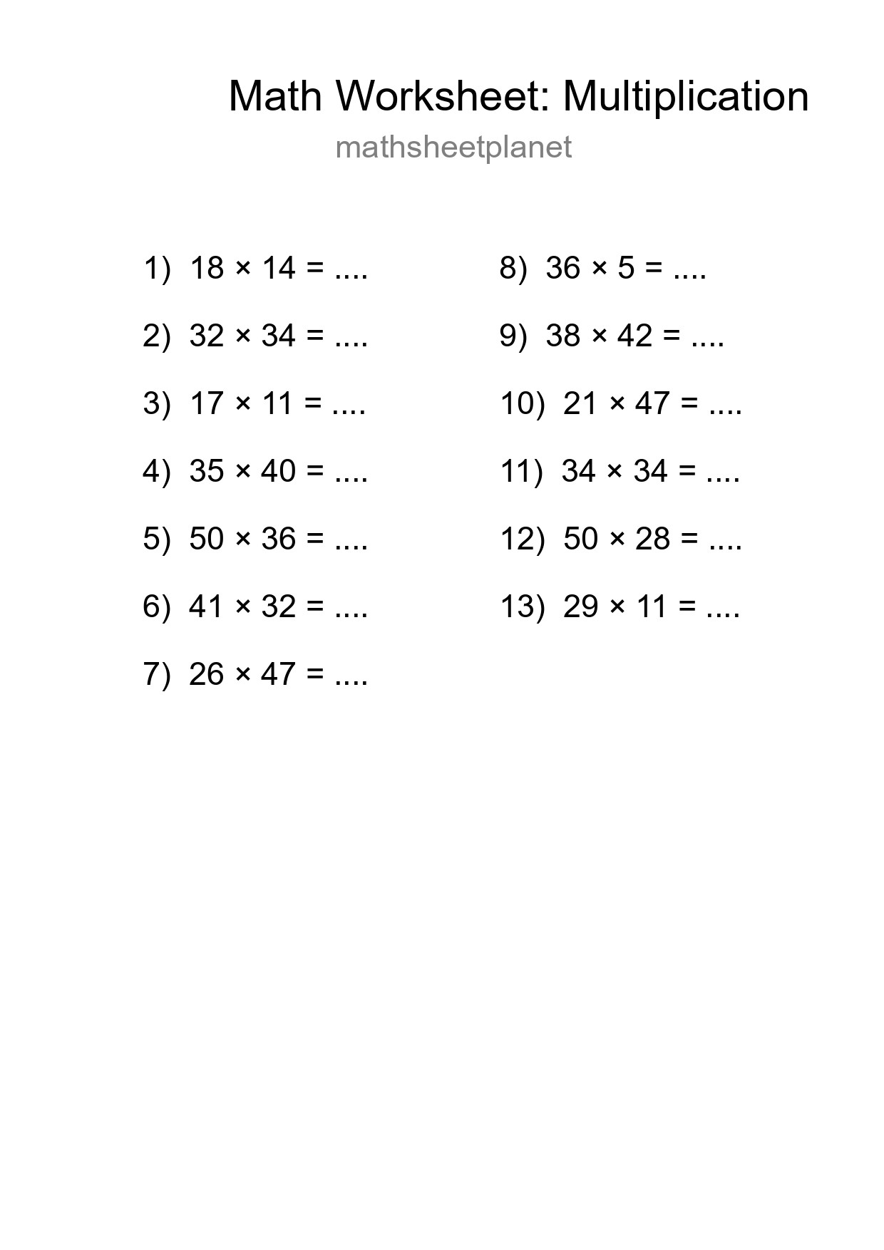 Free 13 Multiplication Math Worksheet For Grade 2 - Part 95