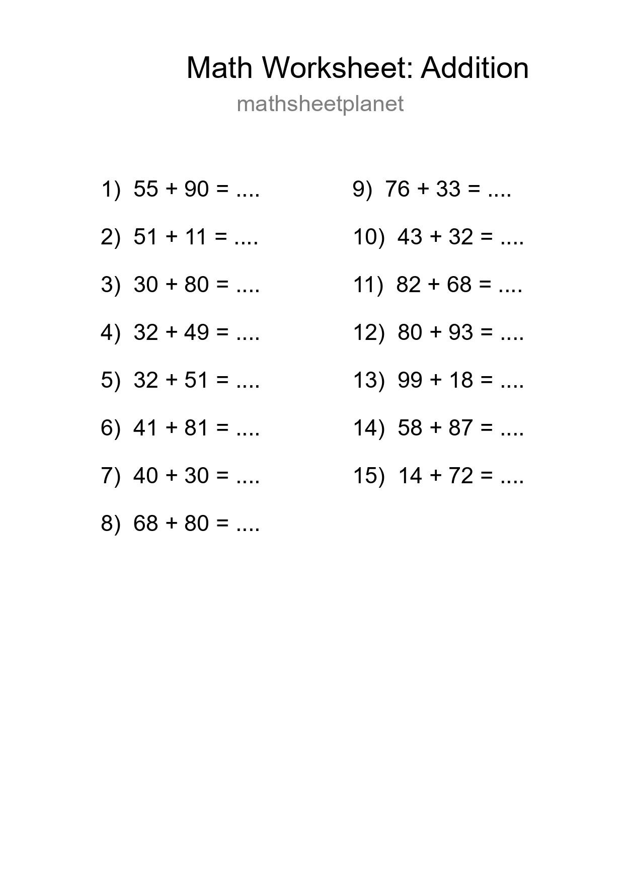 Free 15 Addition Math Worksheet For Grade 3 With Answers - Part 122