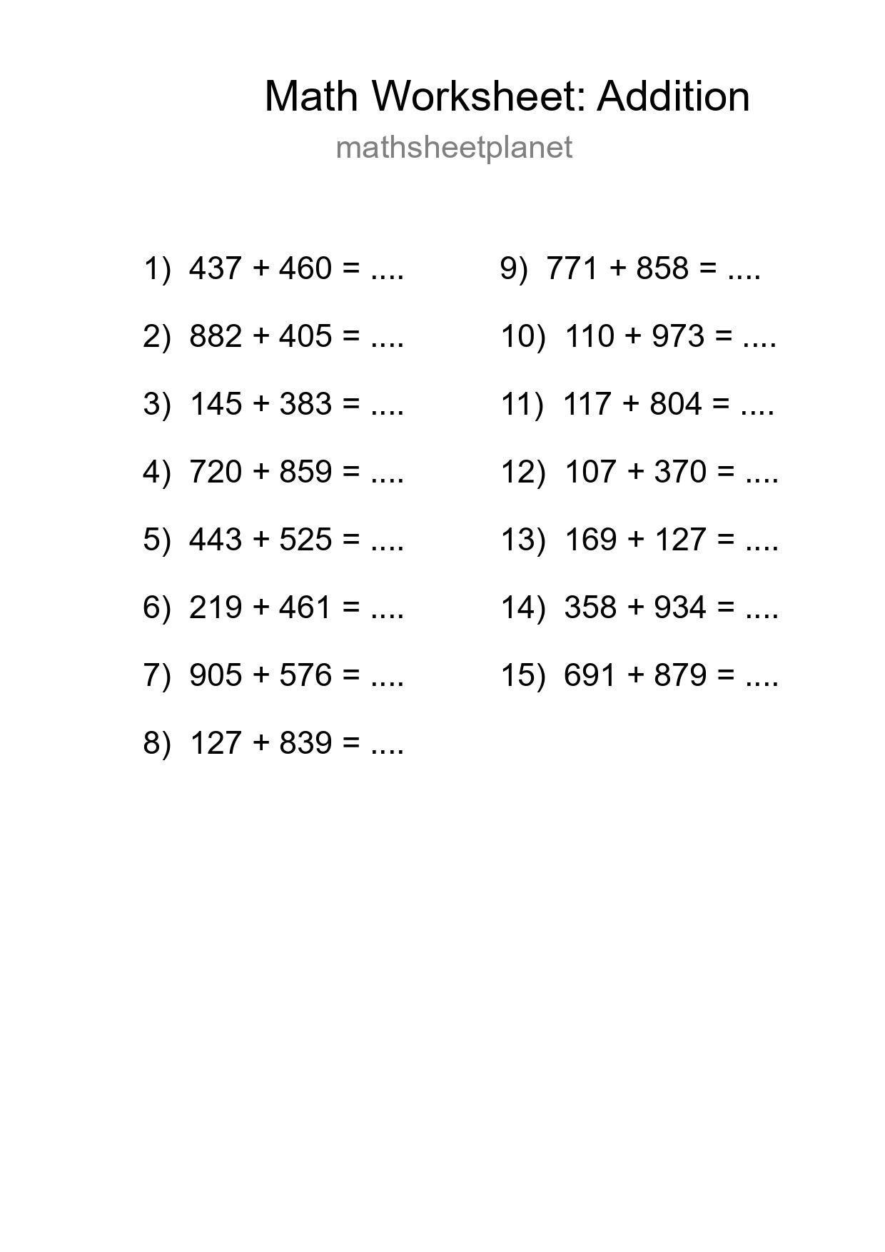 Free 15 Addition Math Worksheet For Grade 5 - Part 210