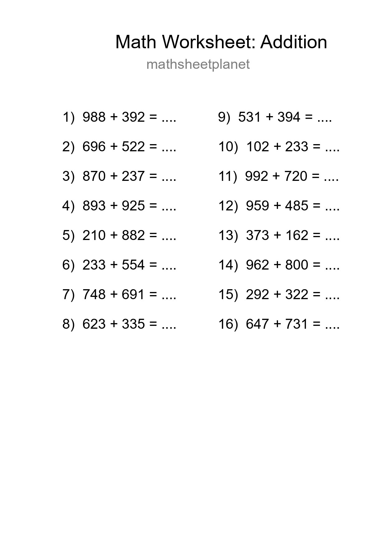 Free 16 Addition Math Worksheet For Grade 5 With Answers - Part 133