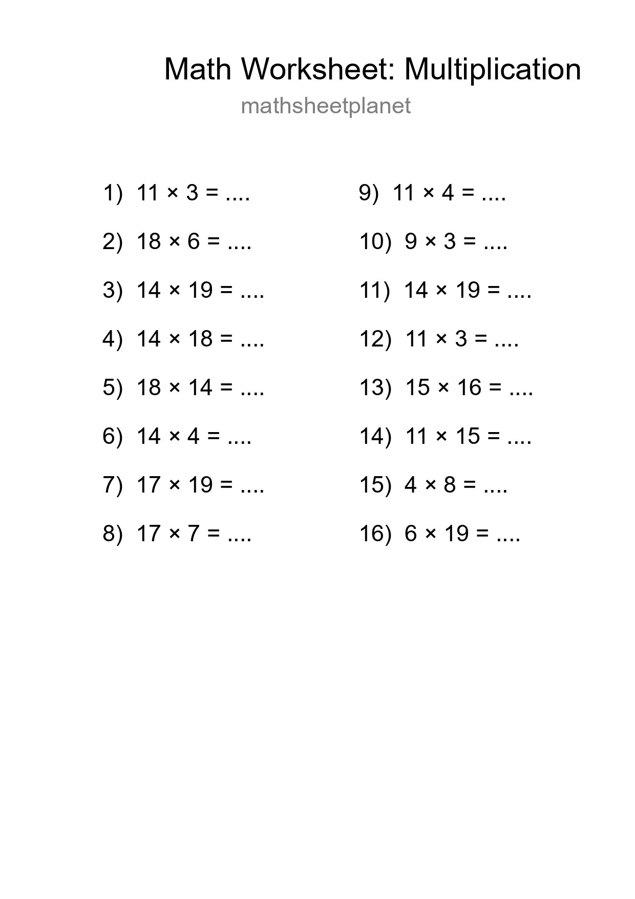 Free 16 Multiplication Math Worksheet For Grade 2 With Answers - Part 40