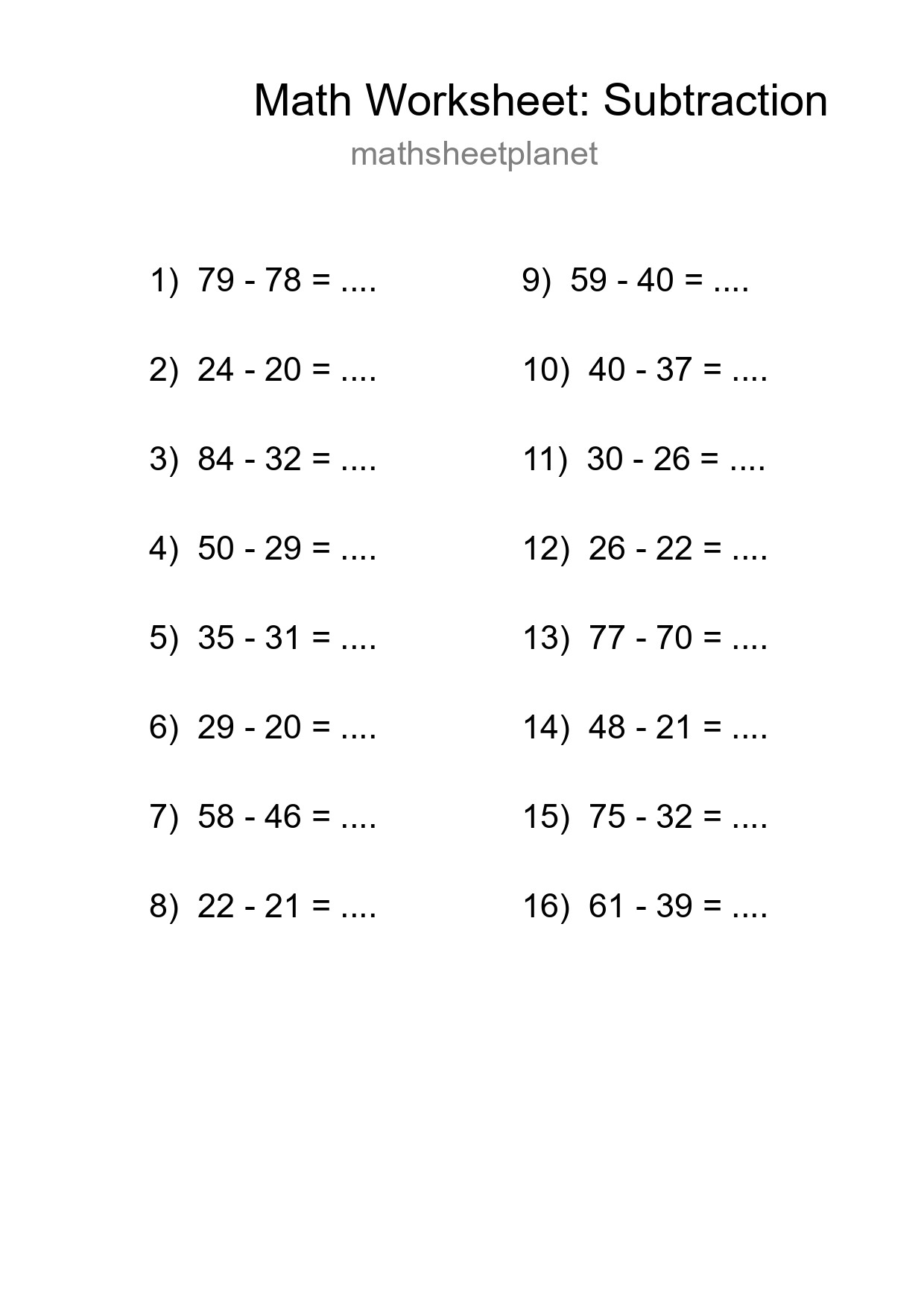Free 16 Subtraction Math Worksheet For Grade 3 With Answers - Part 85