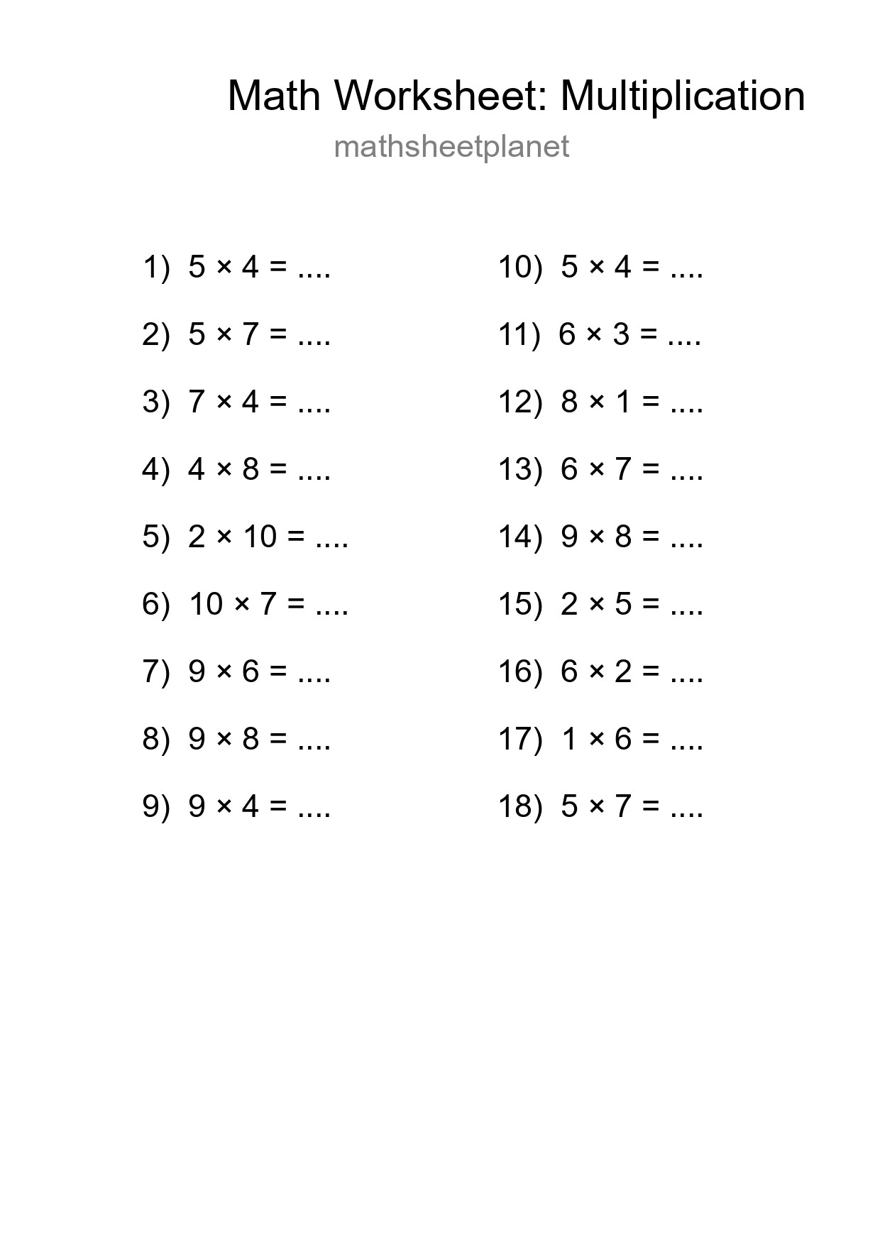 Free 18 Multiplication Math Worksheet For Grade 1 - Part 117