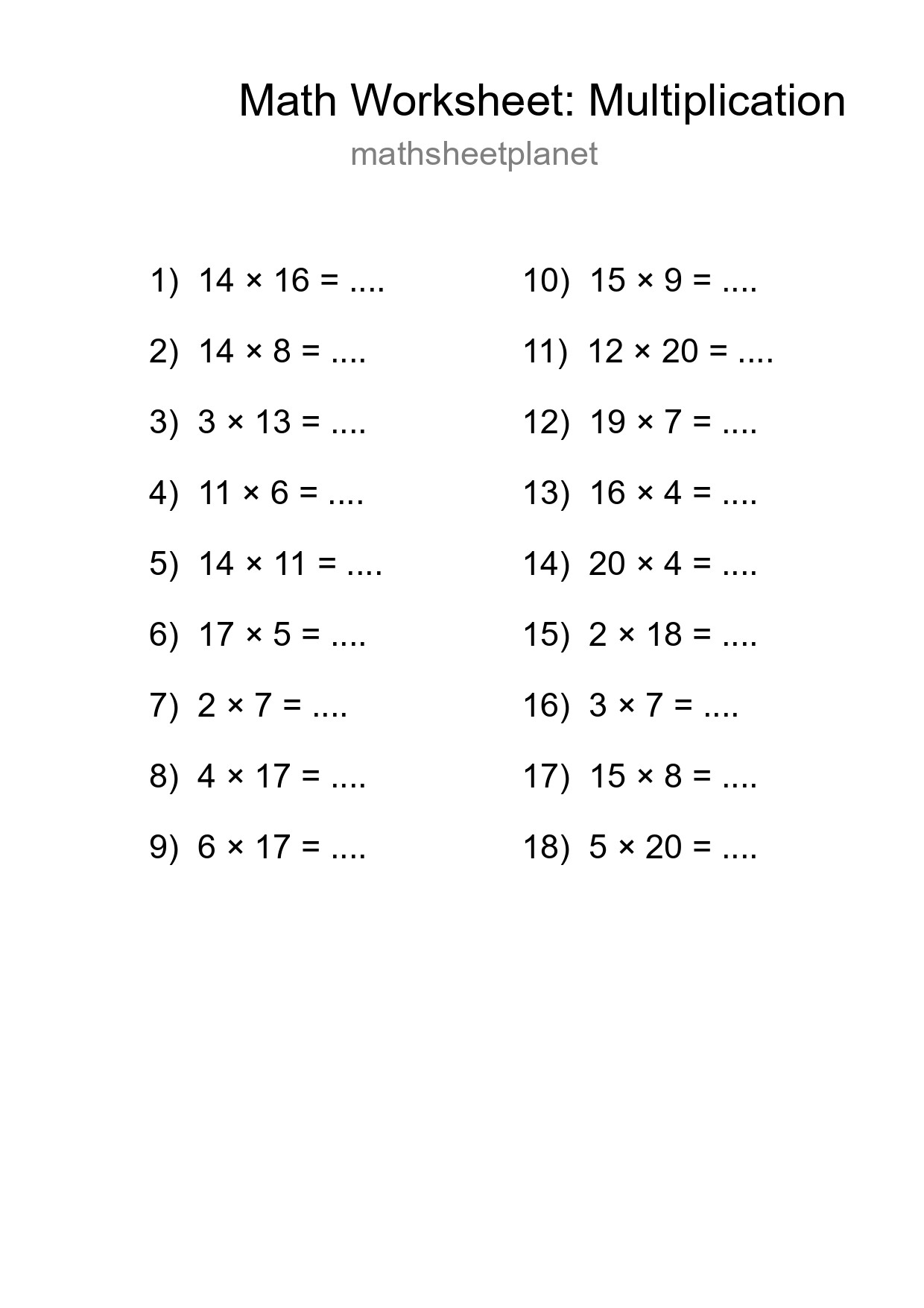 Free 18 Multiplication Math Worksheet For Grade 2 With Answers - Part 216