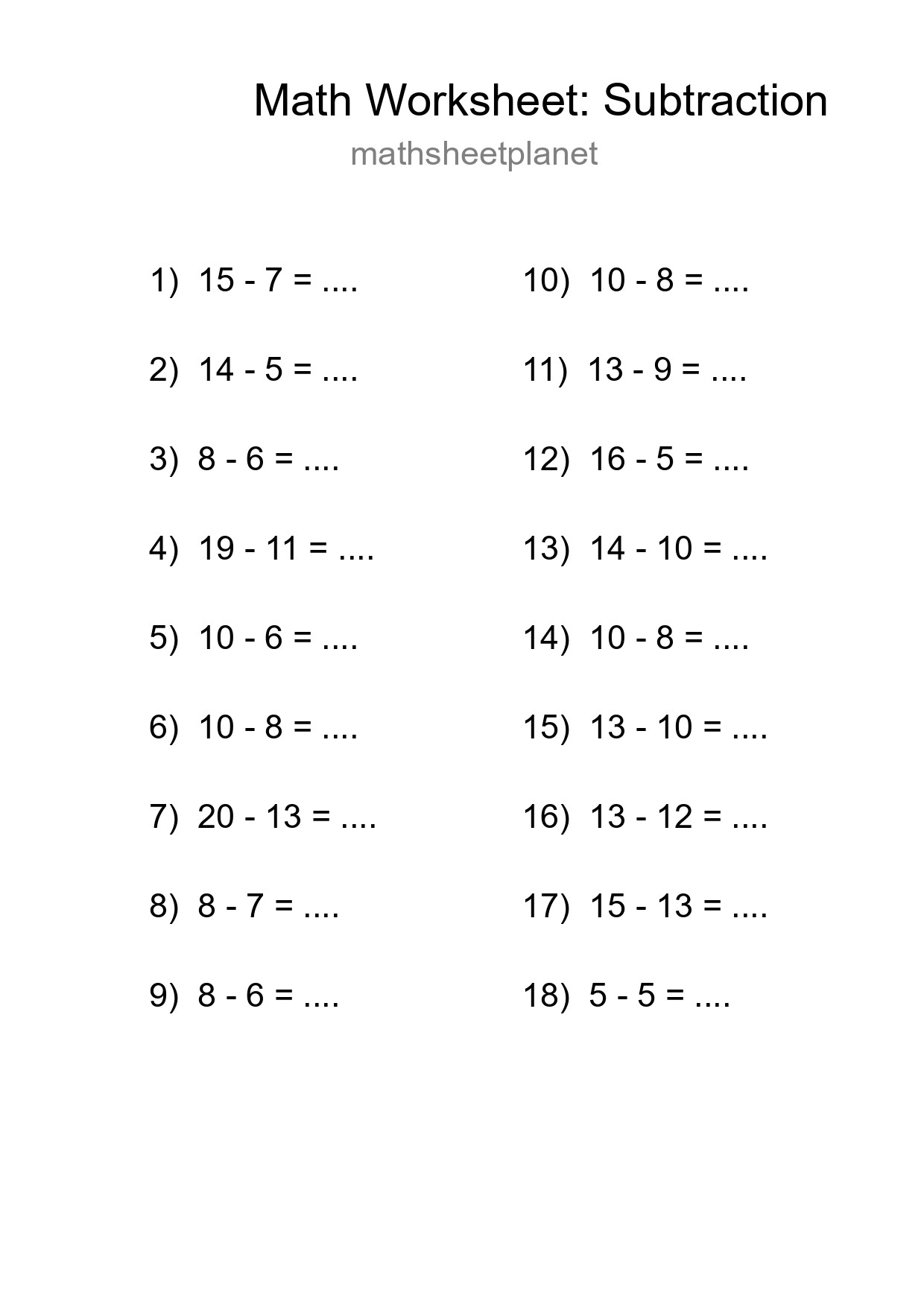 Free 18 Subtraction Math Worksheet For Grade 2 With Answers - Part 74