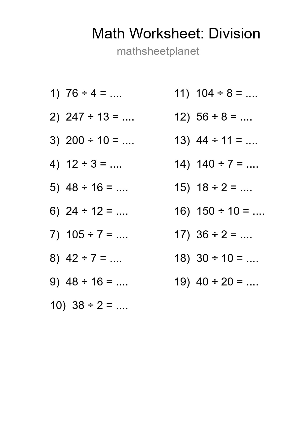 Free 19 Division Math Worksheet For Grade 2 - Part 147