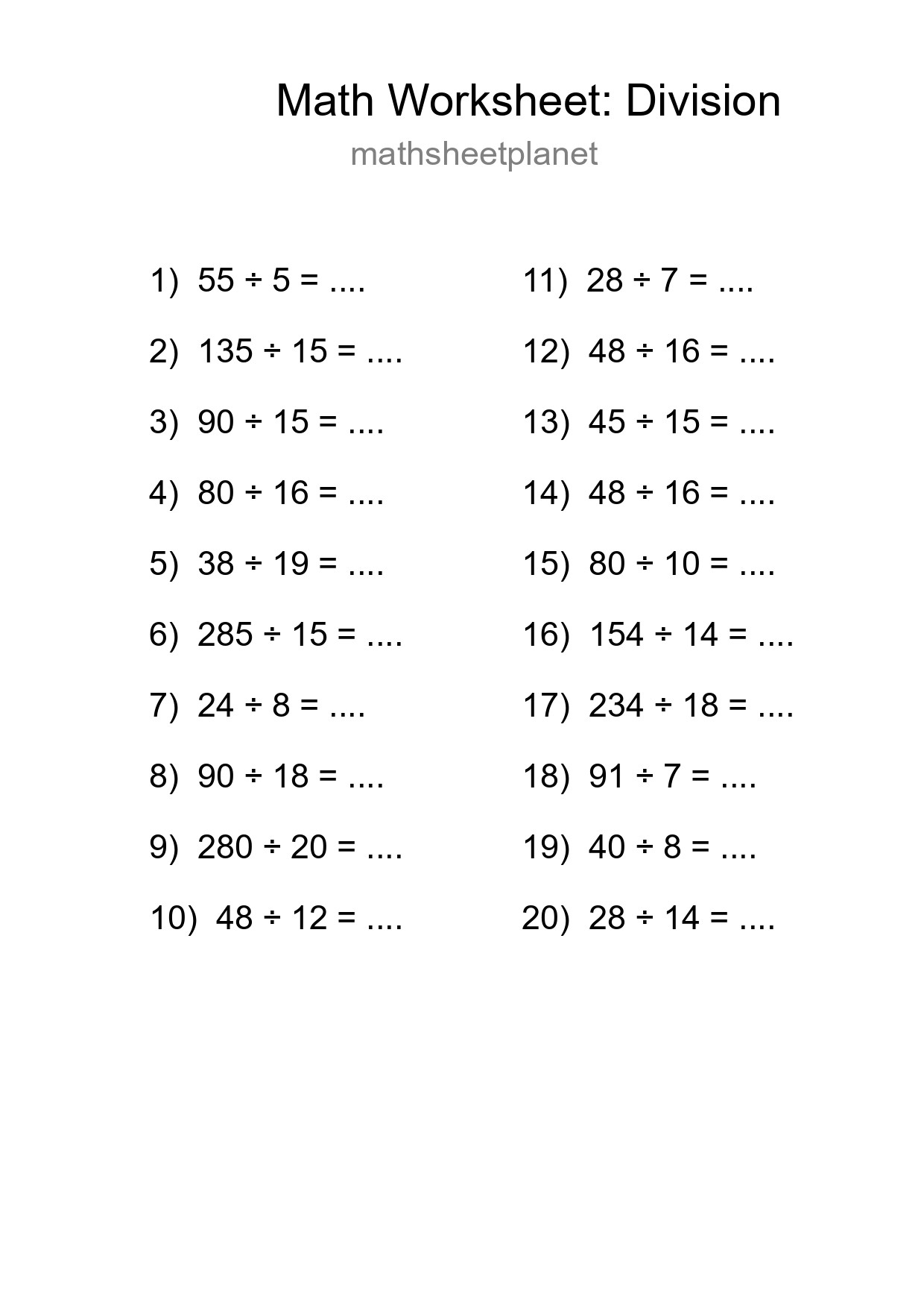 Free 20 Division Math Worksheet For Grade 2 - Part 246