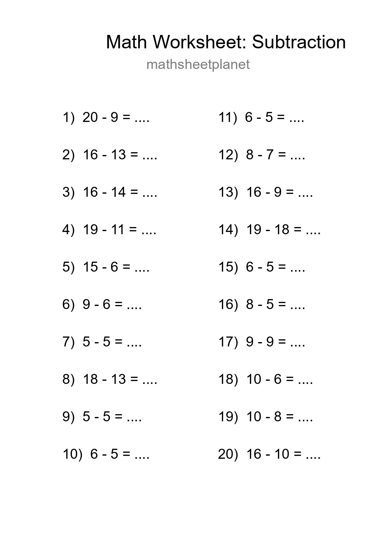 Free 20 Subtraction Math Worksheet For Grade 2 - Part 272