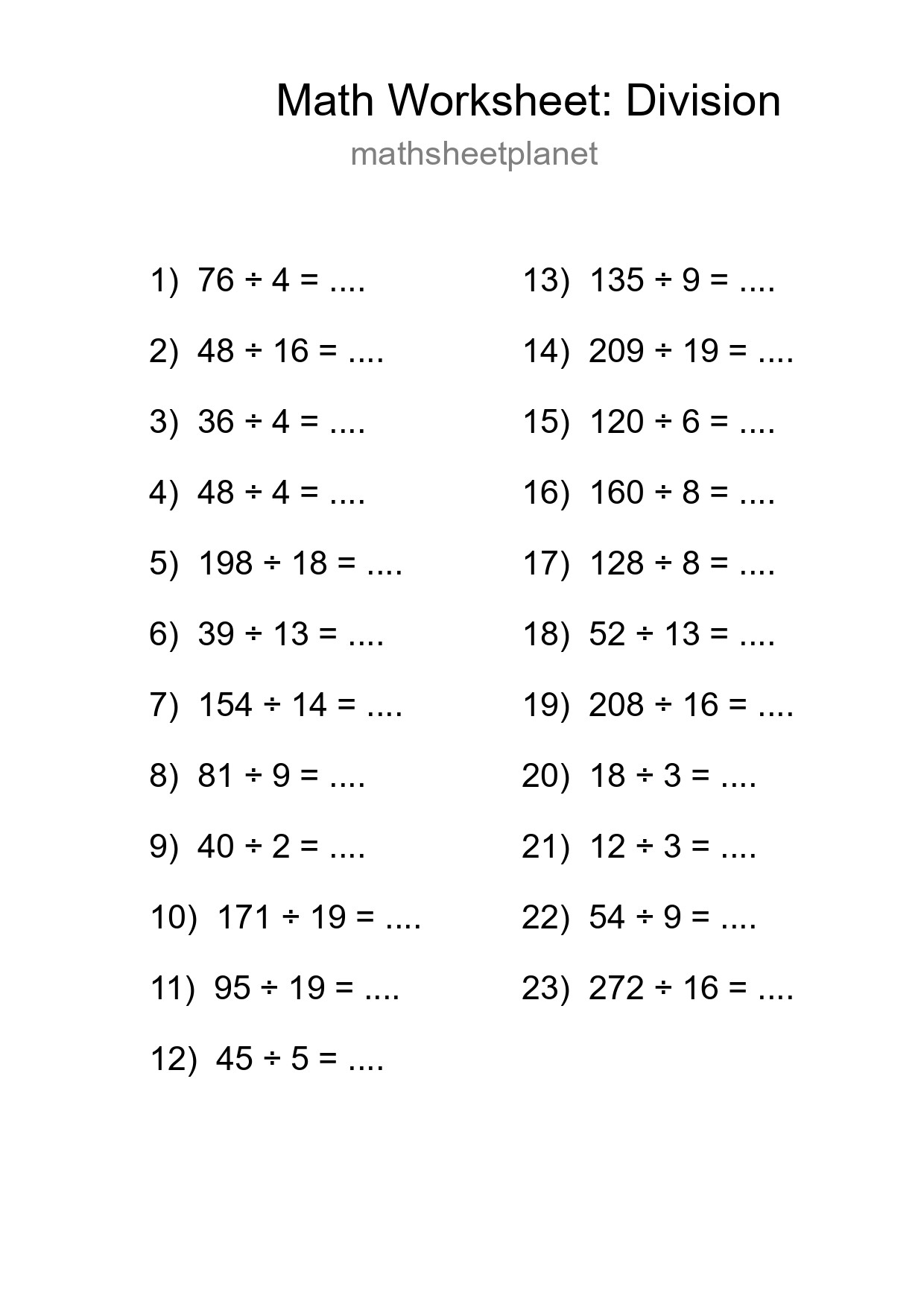 Free 23 Division Math Worksheet For Grade 2 With Answers - Part 279