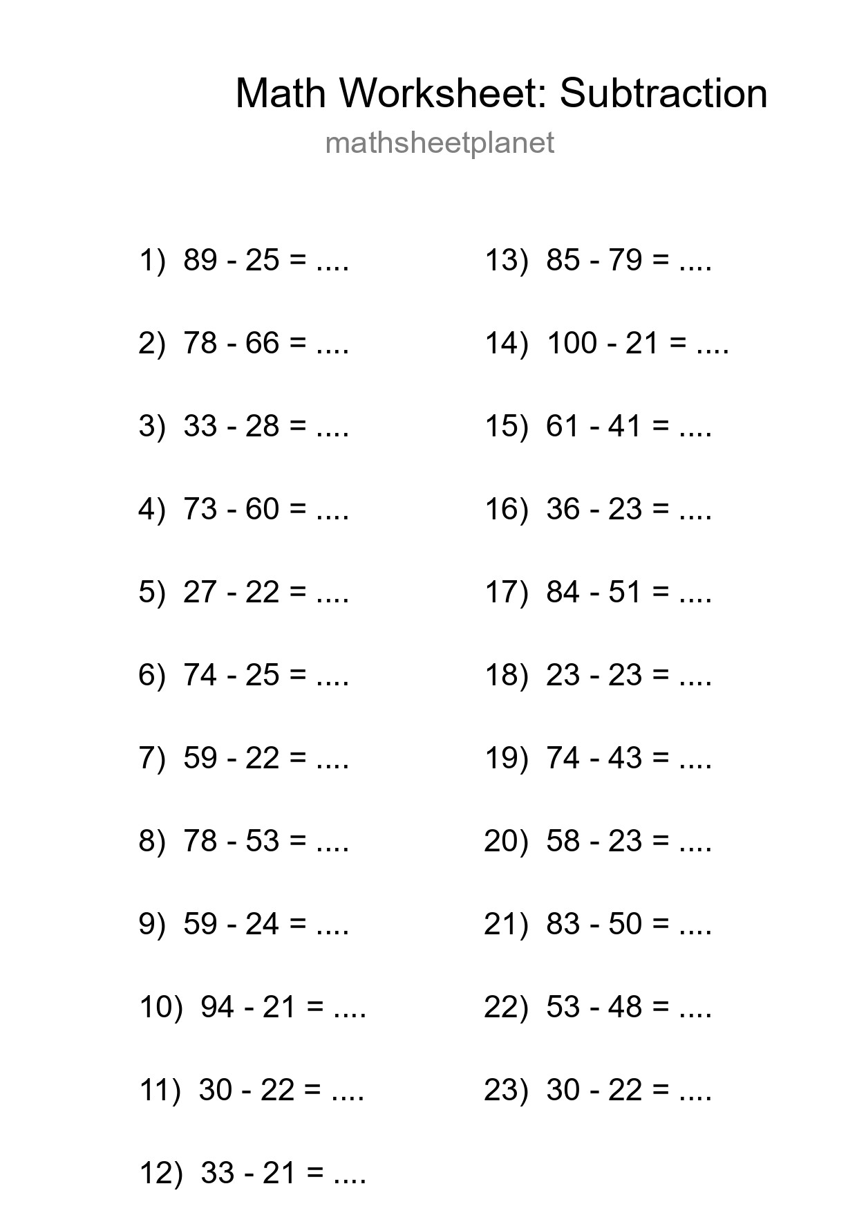 Free 23 Subtraction Math Worksheet For Grade 3 With Answers - Part 30