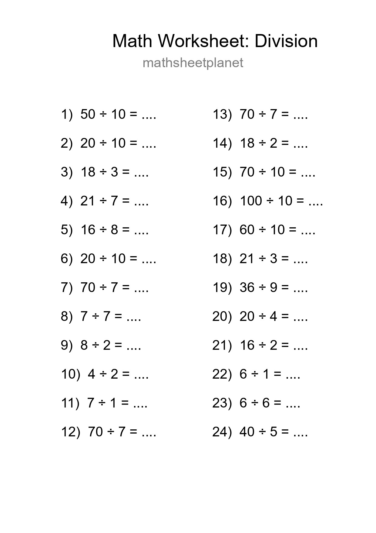 Free 24 Division Math Worksheet For Grade 1 With Answers - Part 37