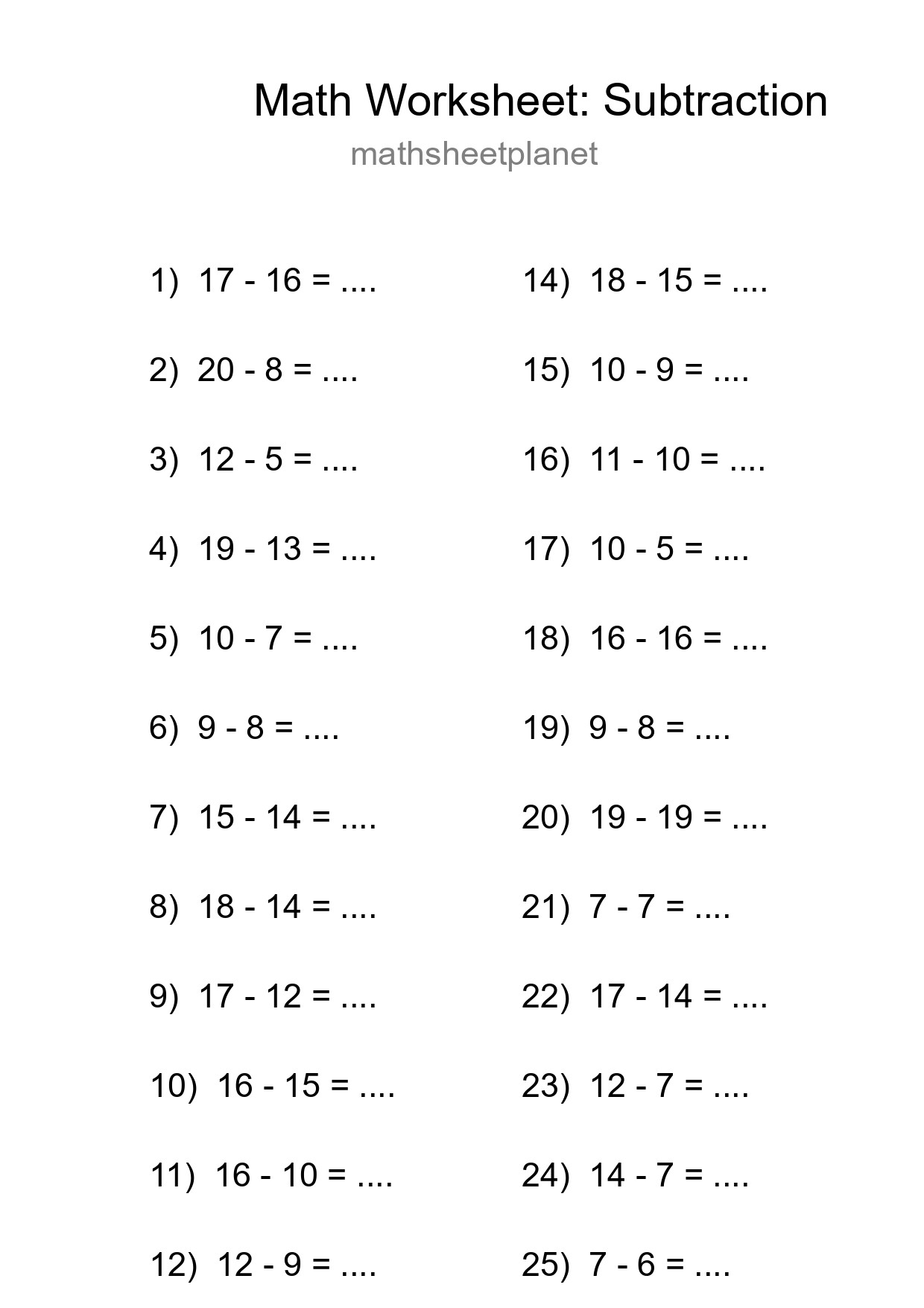 Free 25 Subtraction Math Worksheet For Grade 2 - Part 118