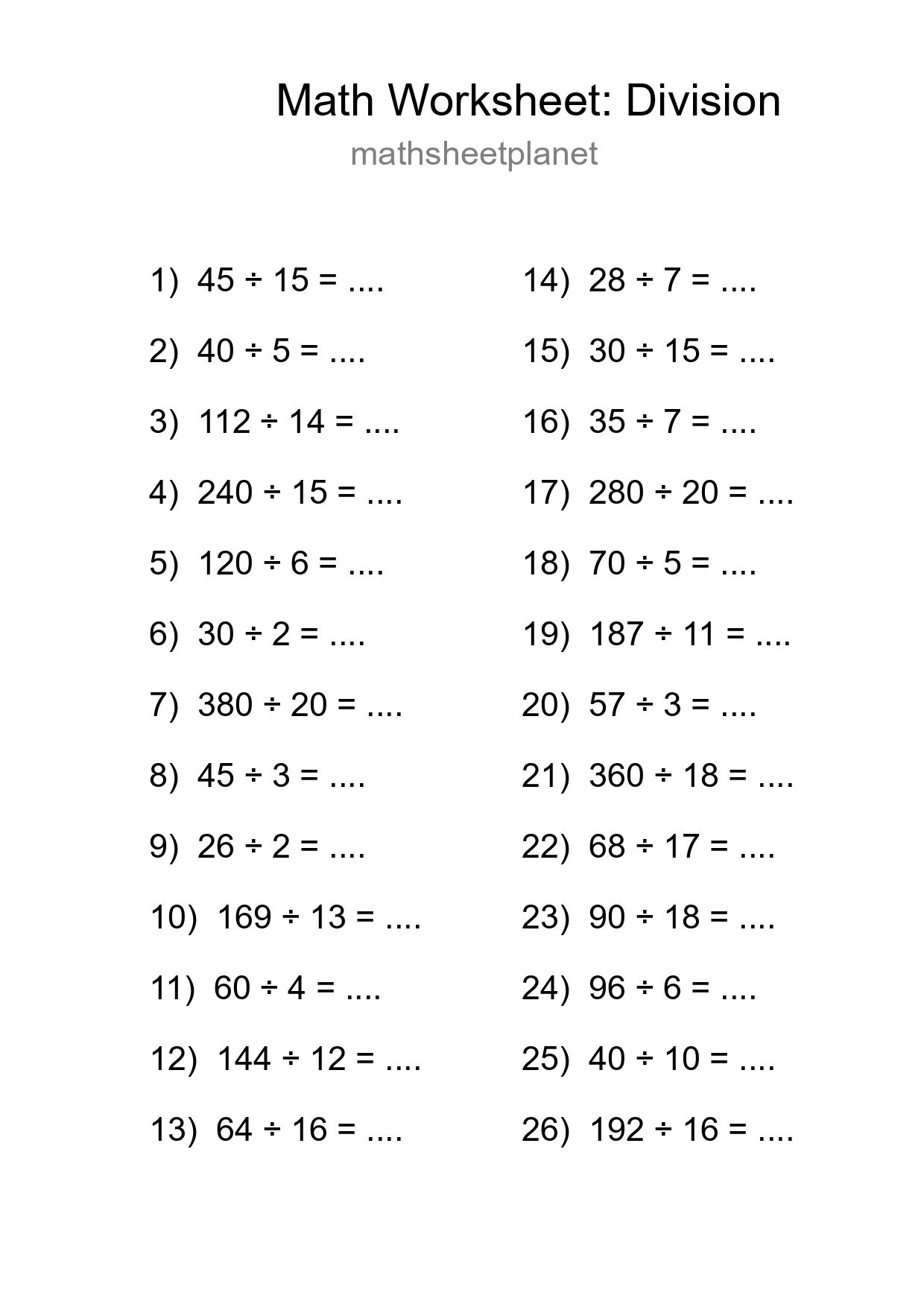 Free 26 Division Math Worksheet For Grade 2 With Answers - Part 158
