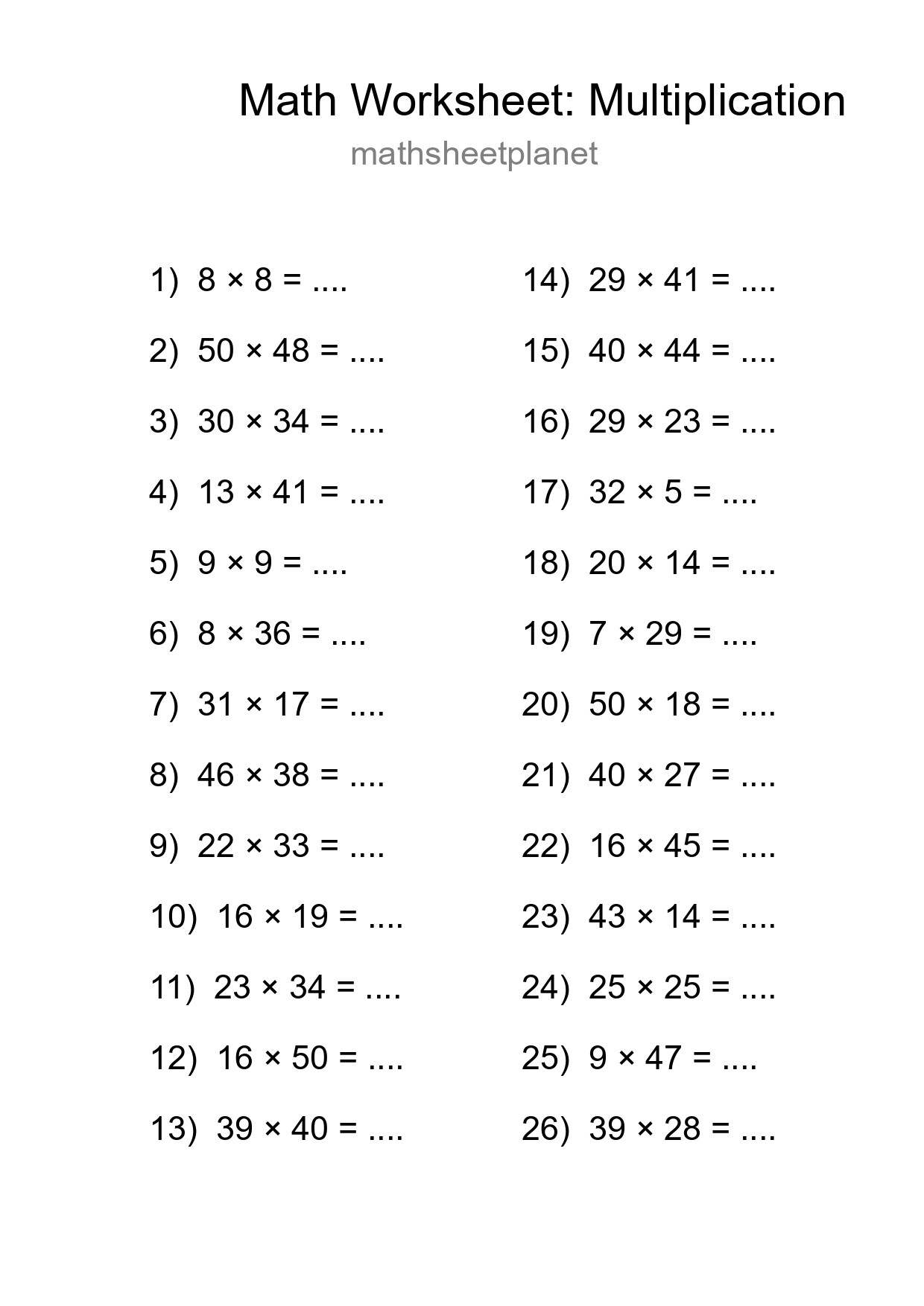 Free 26 Multiplication Math Worksheet For Grade 2 - Part 227