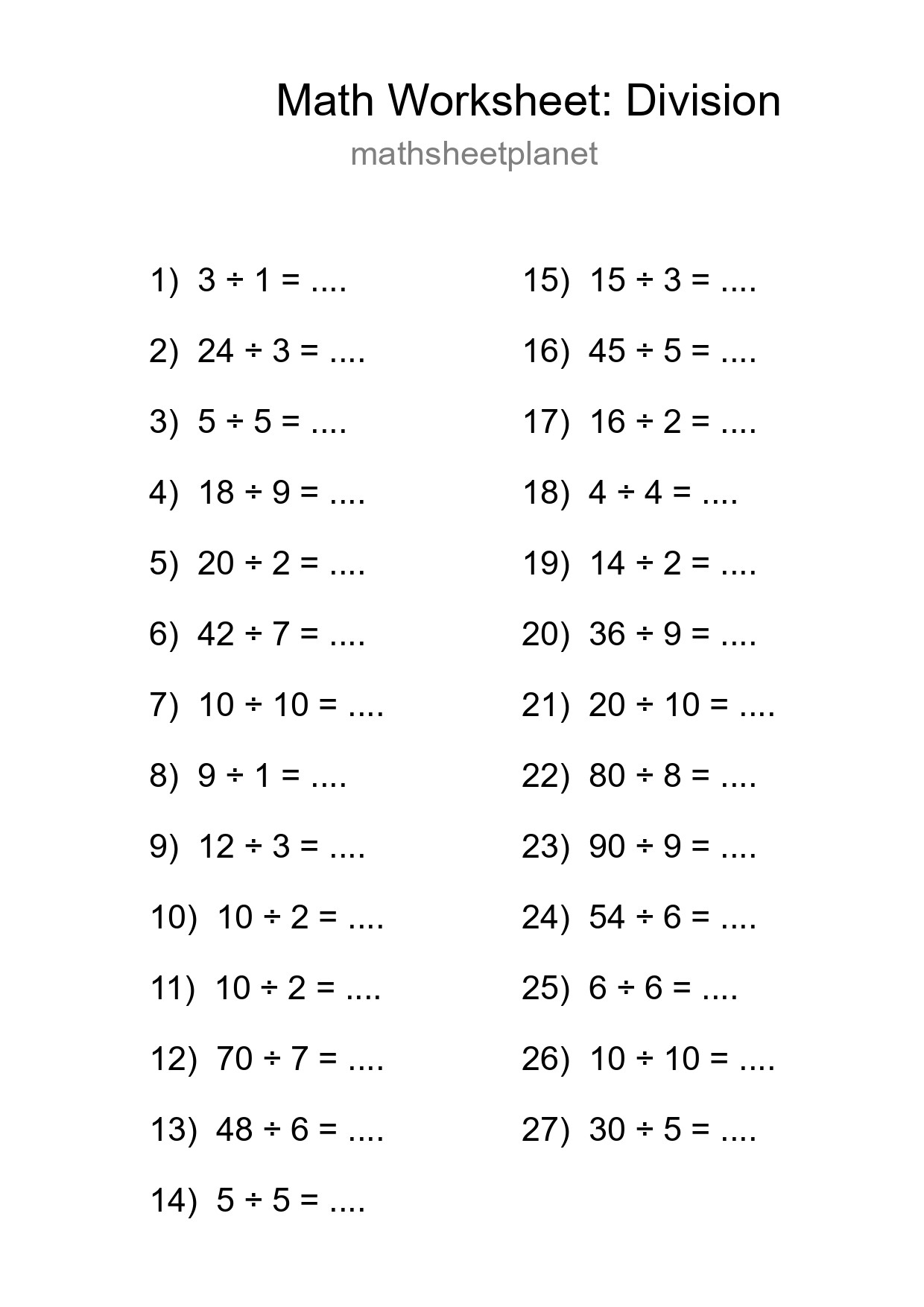 Free 27 Division Math Worksheet For Grade 1 - Part 169
