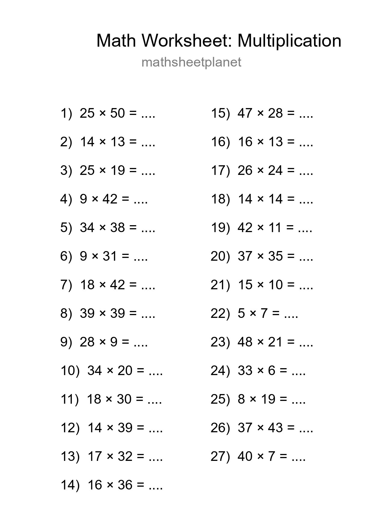 Free 27 Multiplication Math Worksheet For Grade 2 - Part 271