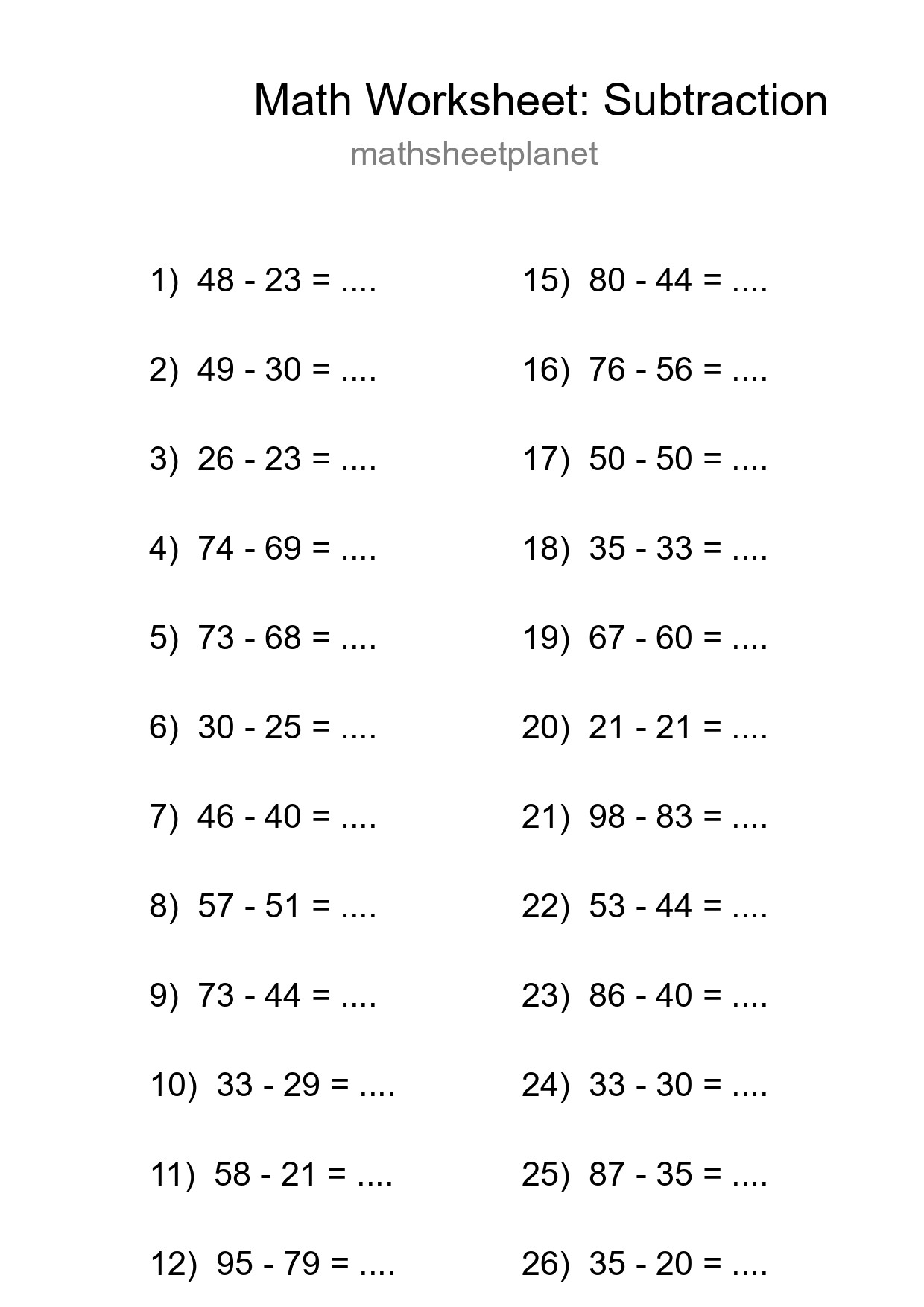 Free 28 Subtraction Math Worksheet For Grade 3 - Part 151
