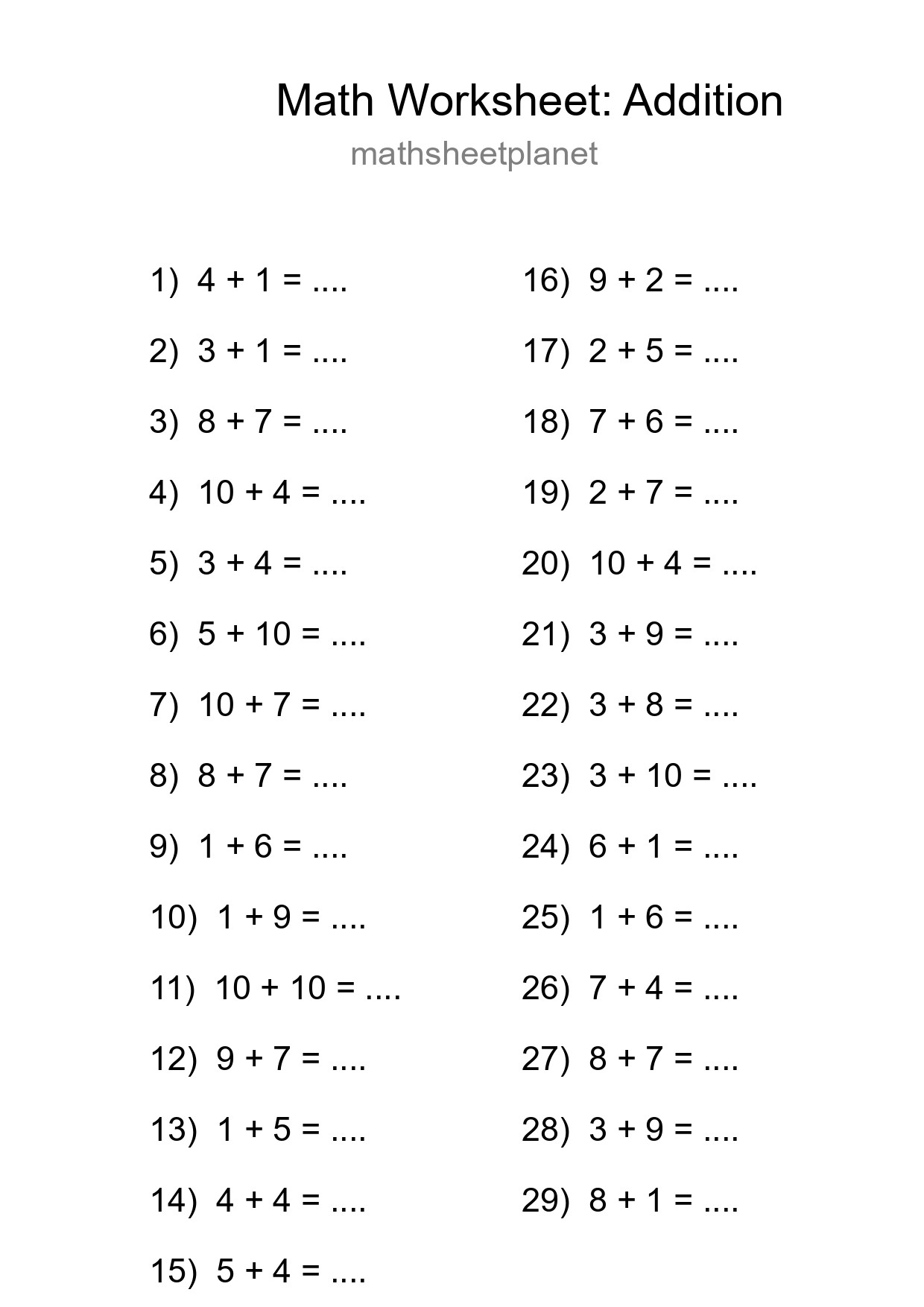 Free 29 Addition Math Worksheet For Grade 1 With Answers - Part 166