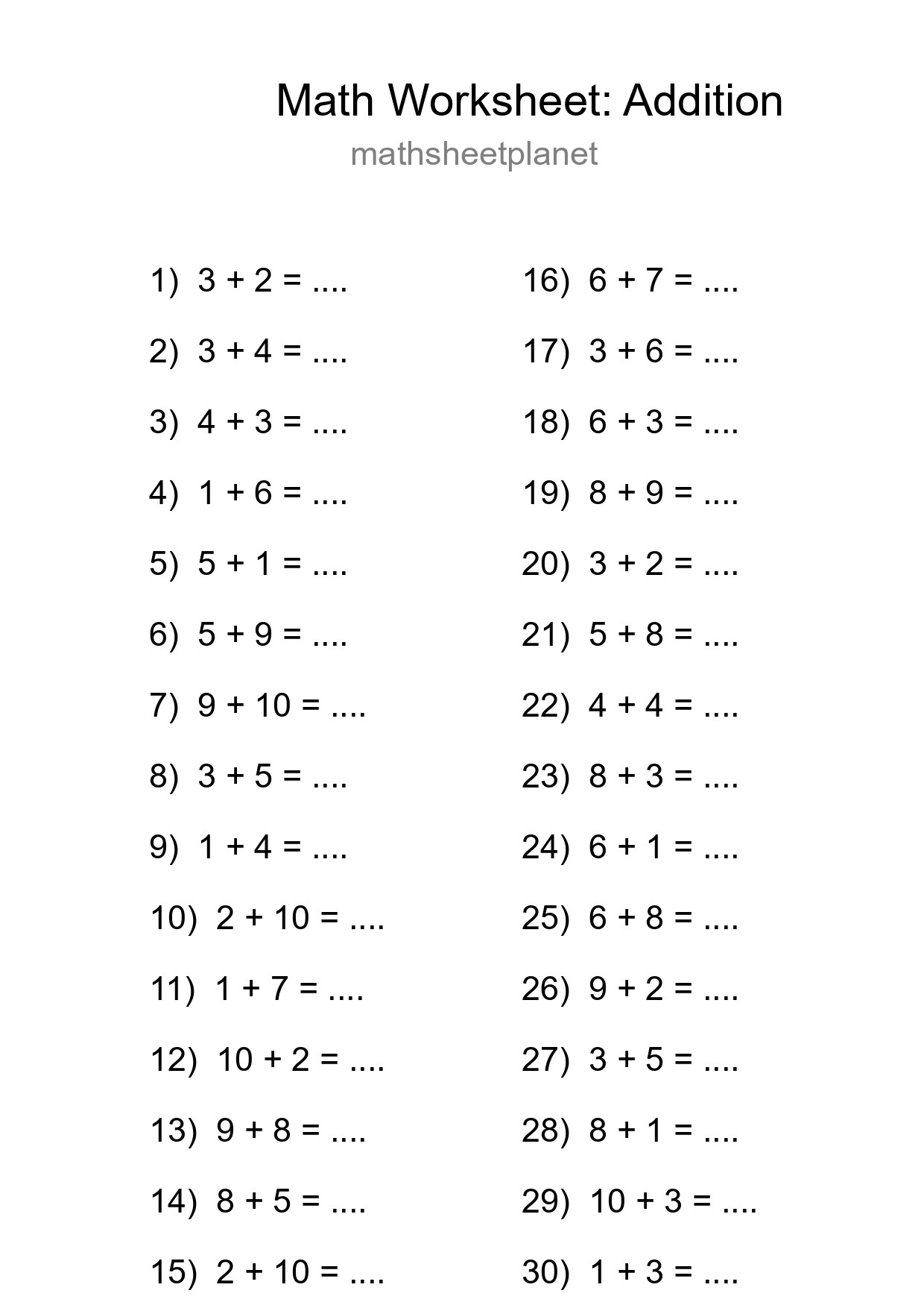 Free 30 Addition Math Worksheet For Grade 1 With Answers - Part 199