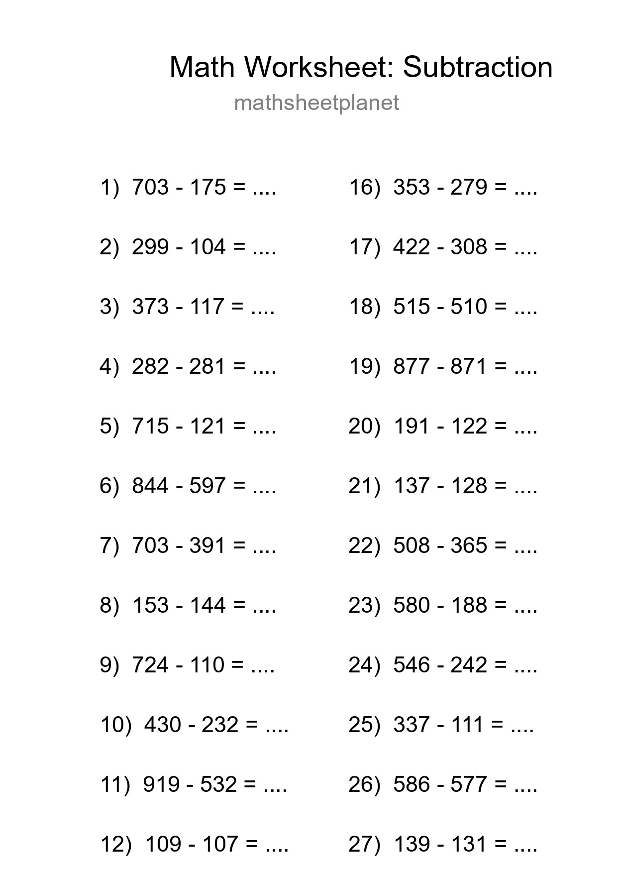 Free 30 Subtraction Math Worksheet For Grade 5 With Answers - Part 173
