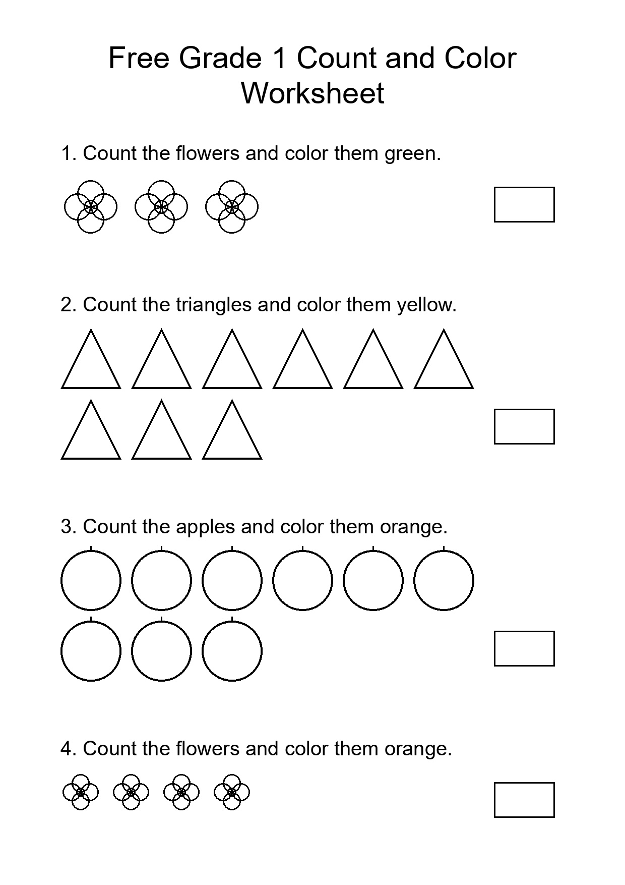 Free Grade 1 Count and Color Worksheet