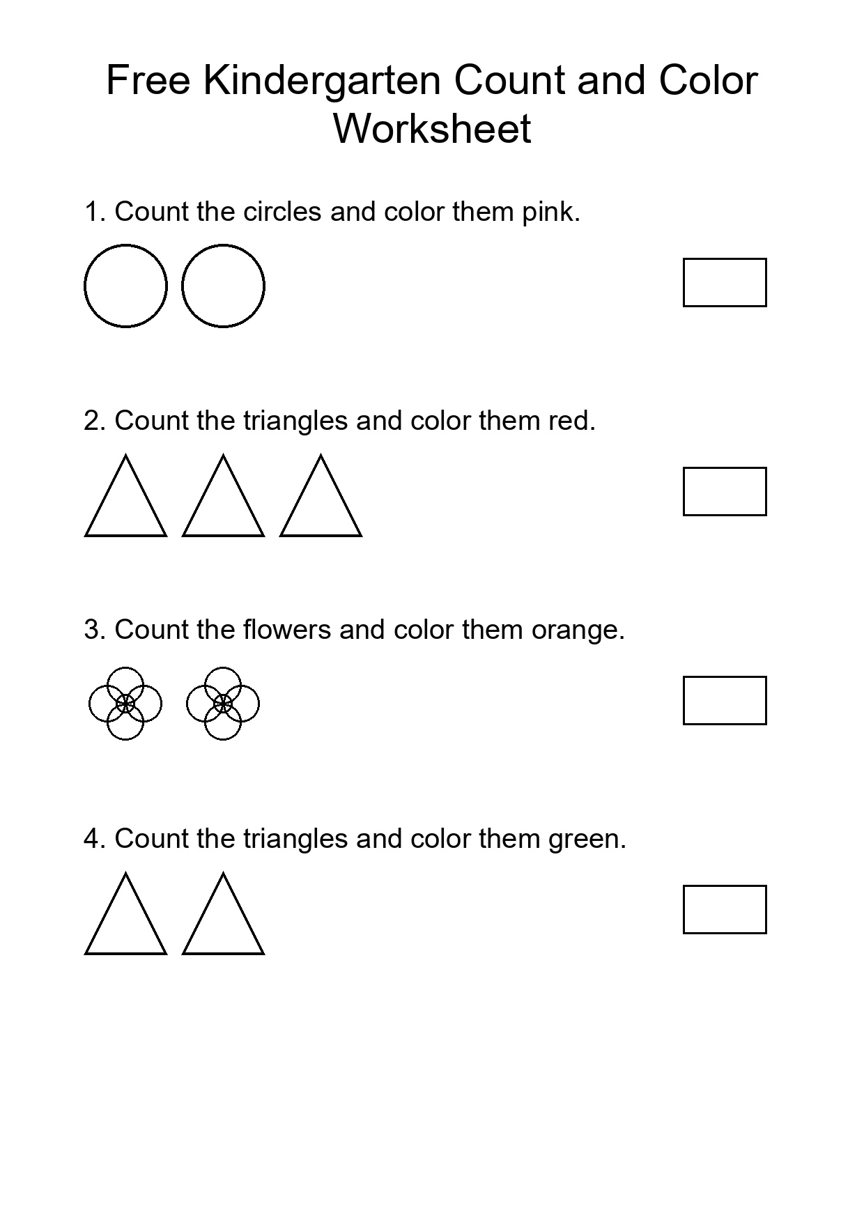 Free Kindergarten Count and Color Worksheet