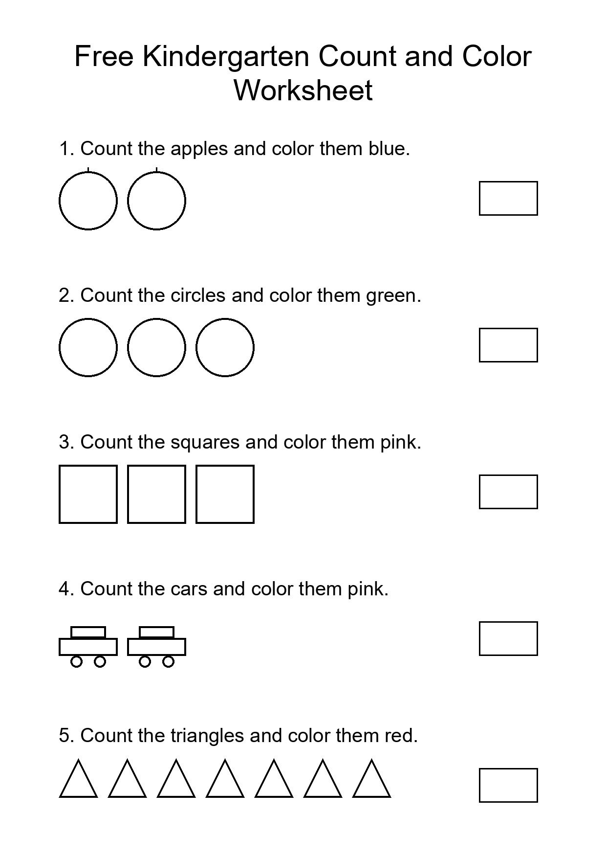 Free Kindergarten Count and Color Worksheet