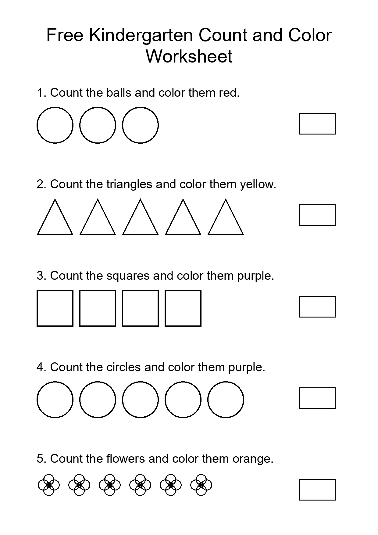 Free Kindergarten Count and Color Worksheet