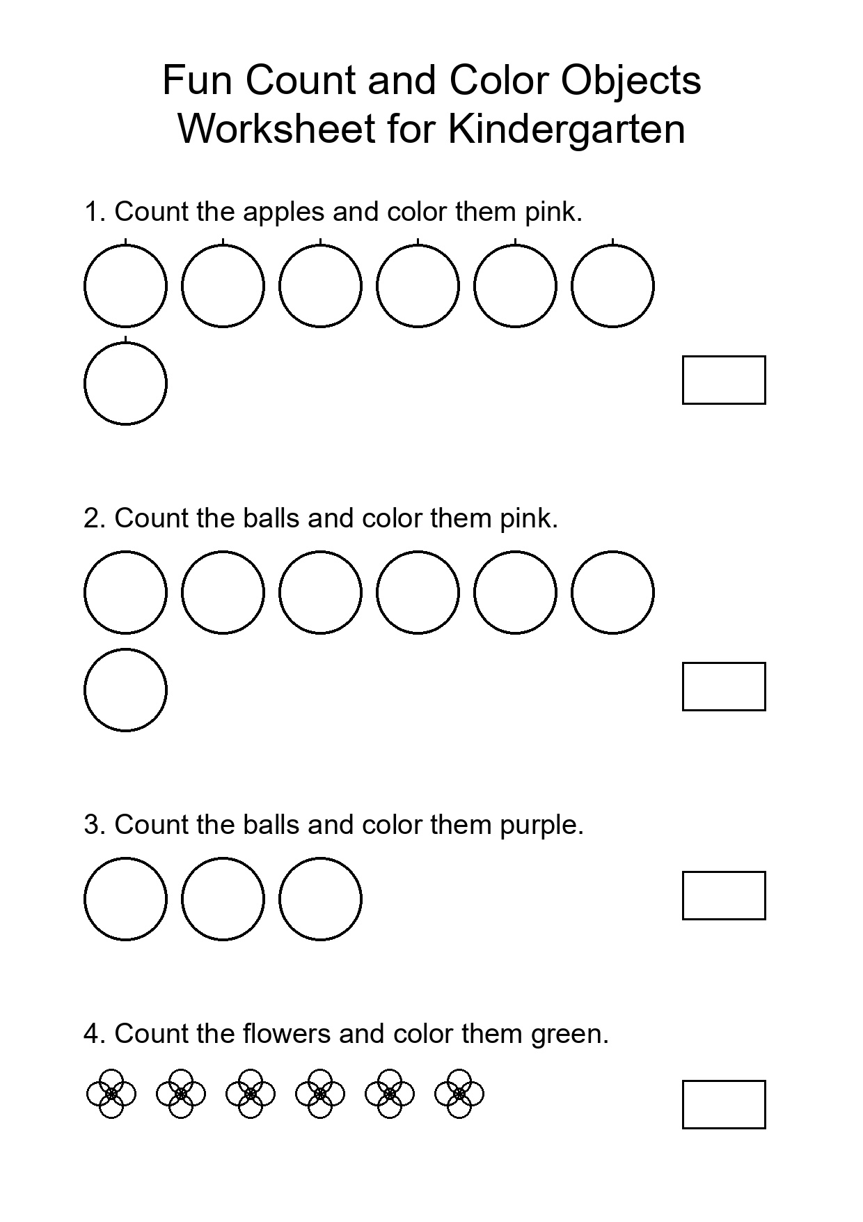 Fun Count and Color Objects Worksheet for Kindergarten