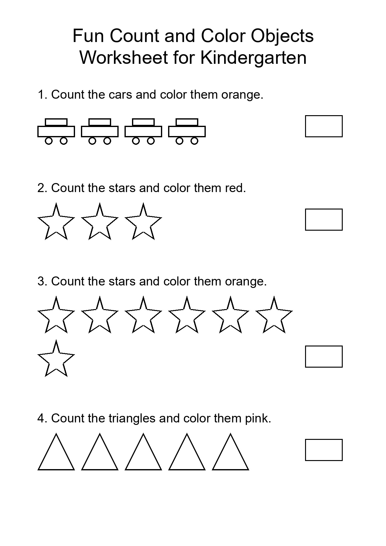 Fun Count and Color Objects Worksheet for Kindergarten