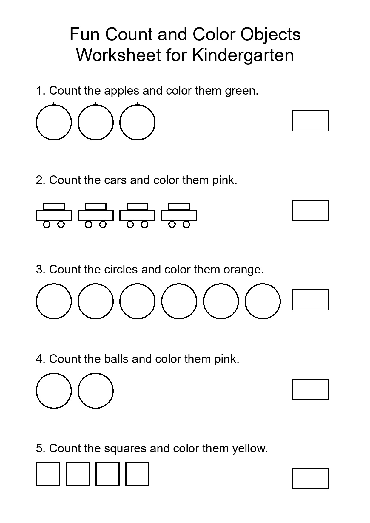 Fun Count and Color Objects Worksheet for Kindergarten