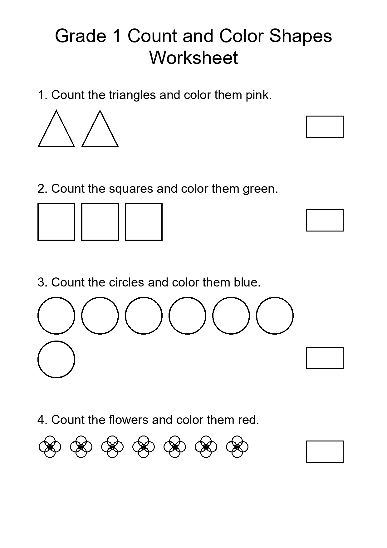 Grade 1 Count and Color Shapes Worksheet