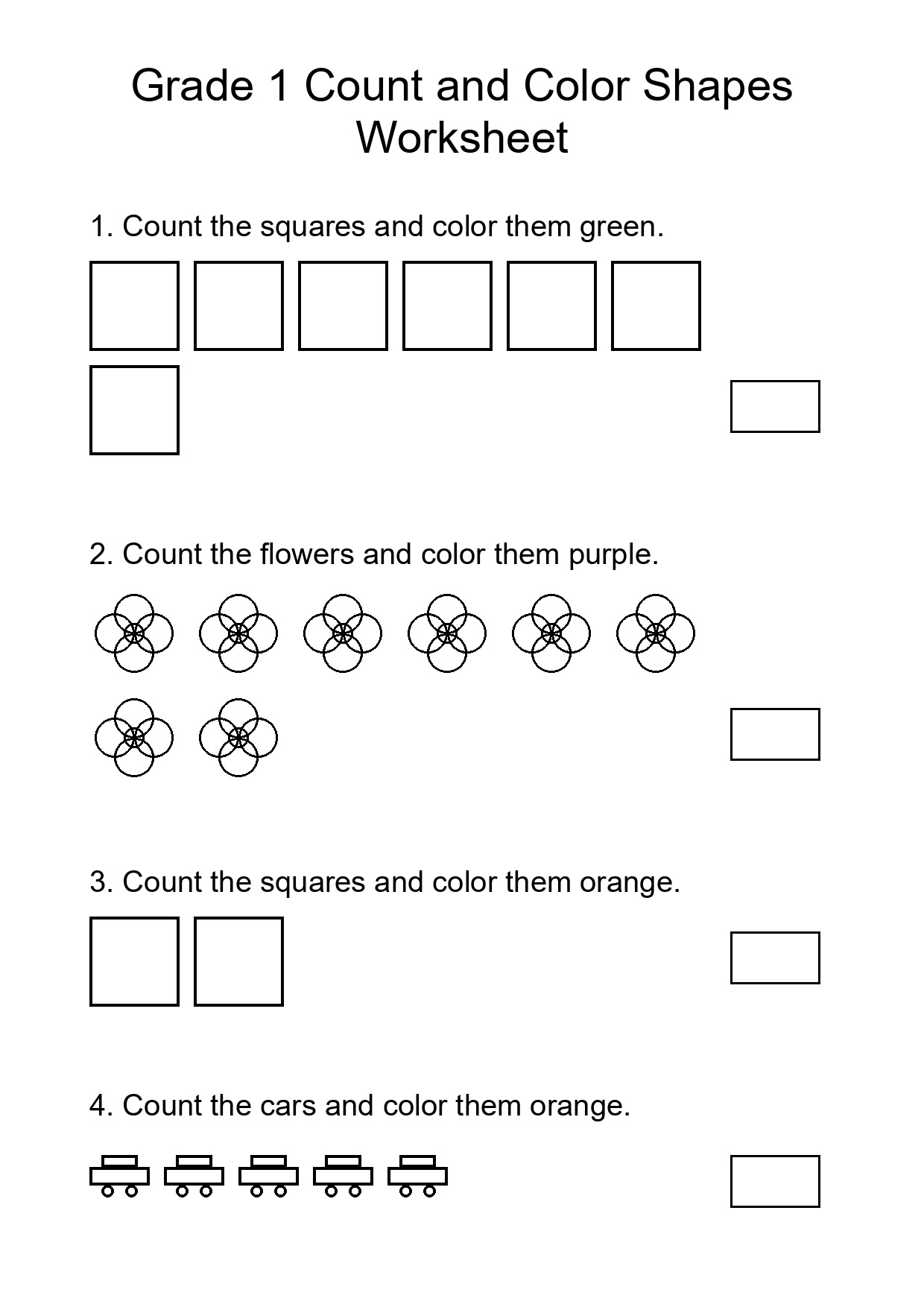 Grade 1 Count and Color Shapes Worksheet