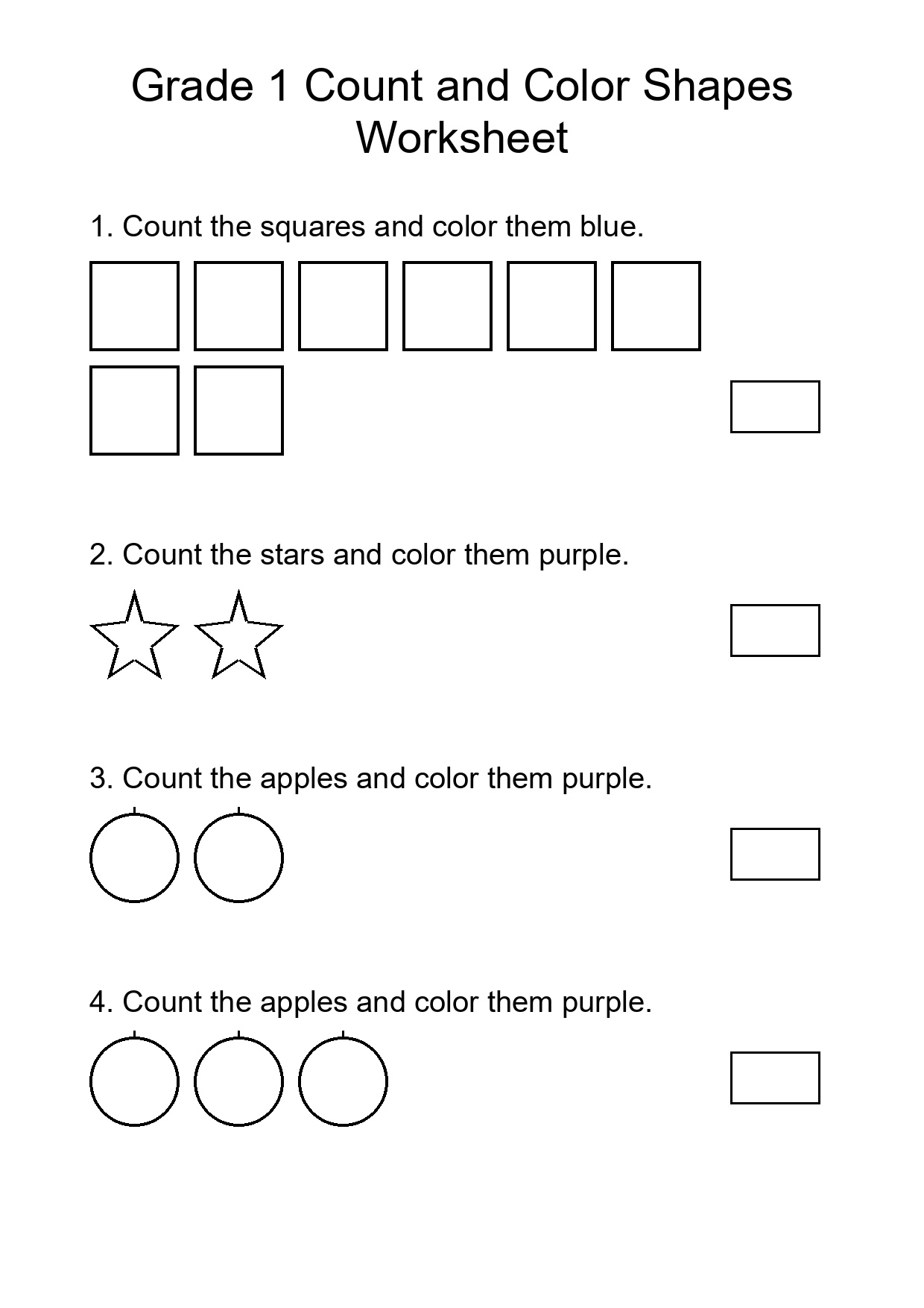 Grade 1 Count and Color Shapes Worksheet