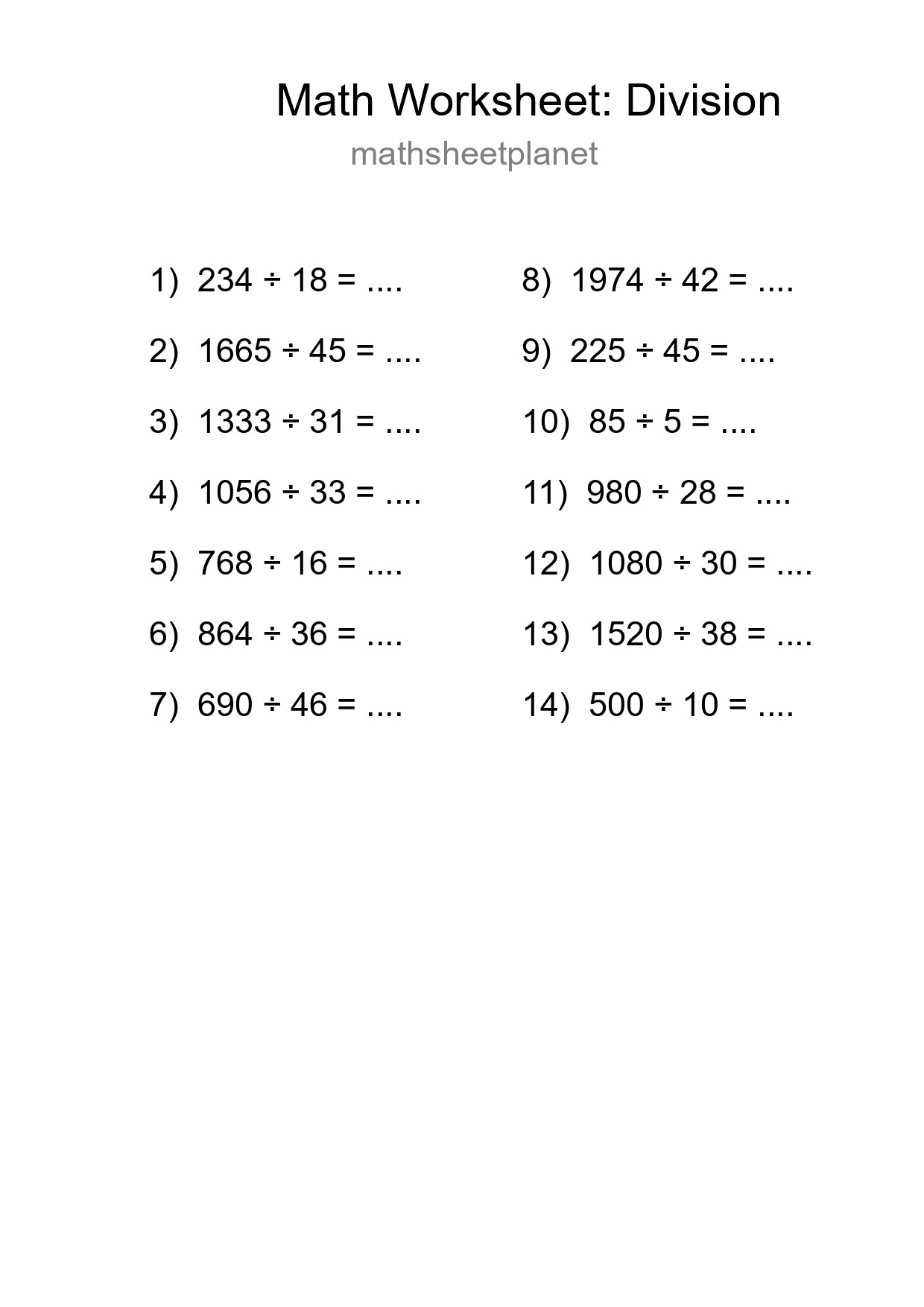 Grade 2 Division Practice Worksheet (14 Problems) - Part 92