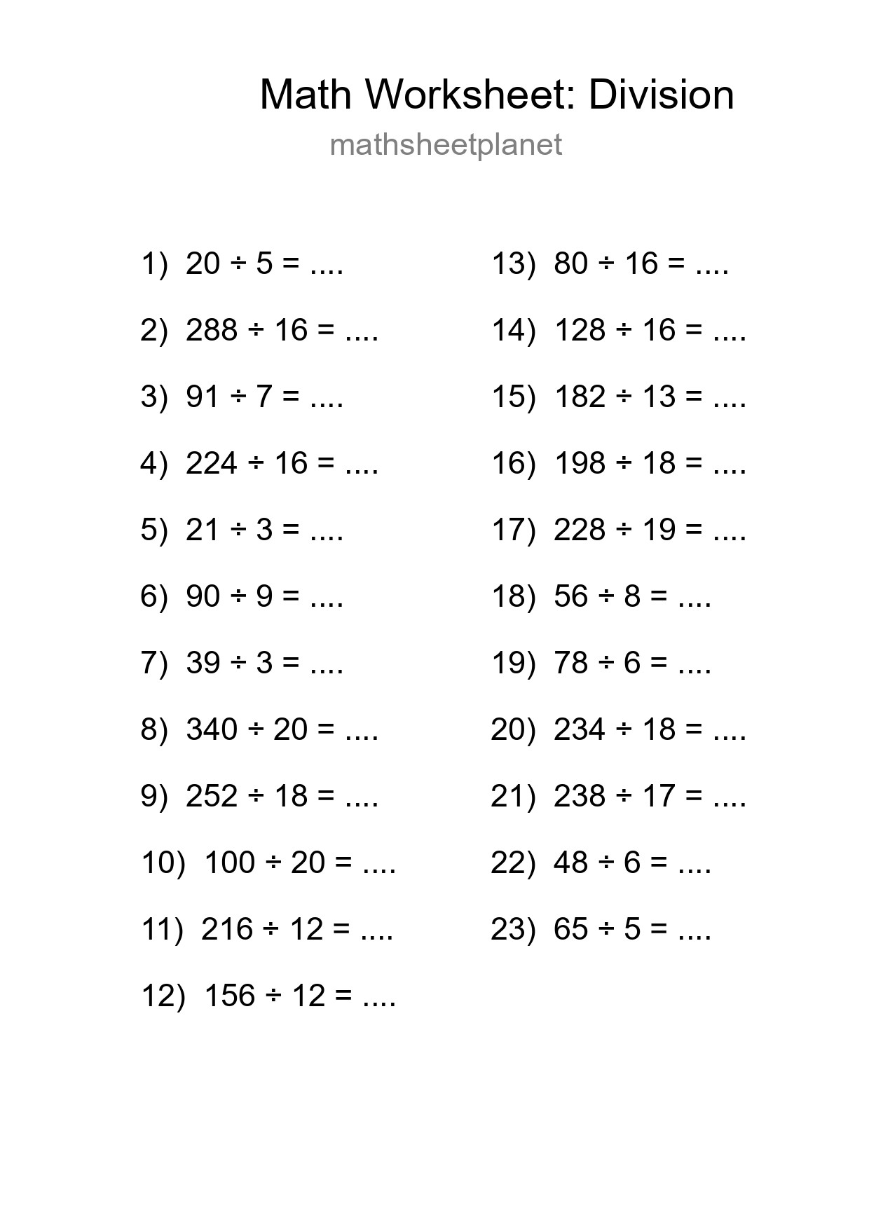 Grade 2 Division Practice Worksheet (23 Problems) - Part 191