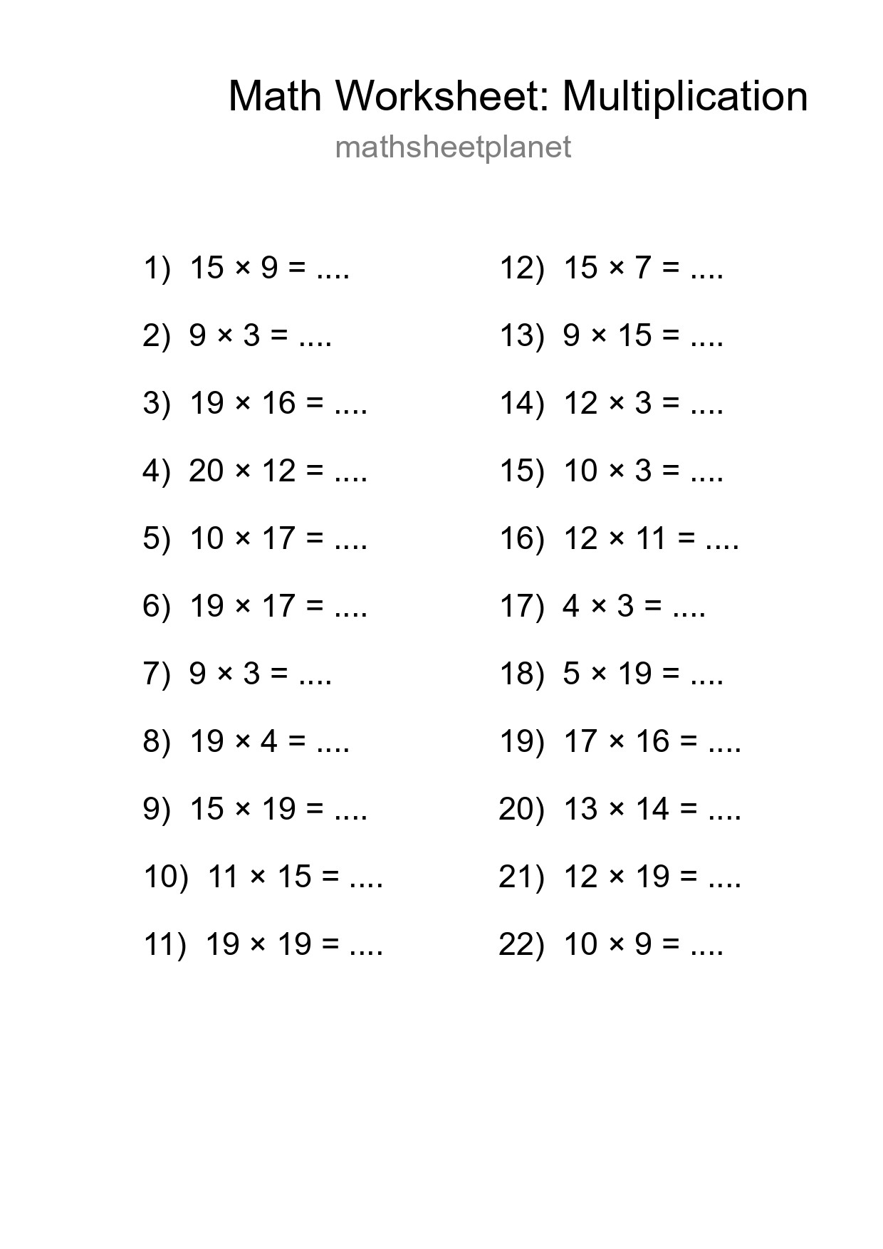 Grade 2 Multiplication Practice Worksheet (22 Problems) - Part 18