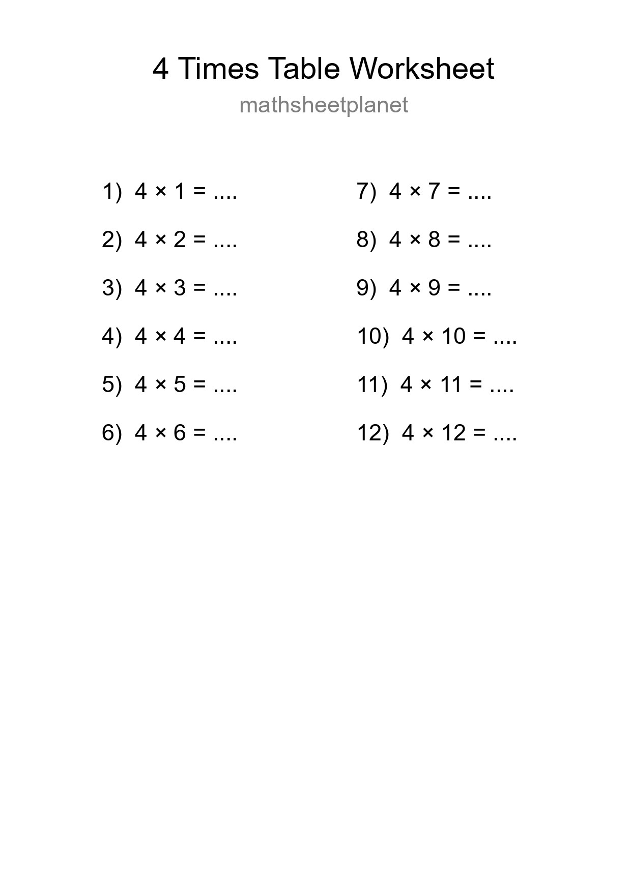 Grade 2 Multiplication Table 4 Practice - Part 207