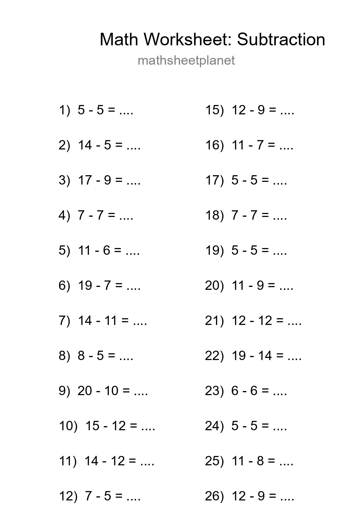 Grade 2 Subtraction Practice Worksheet (27 Problems) - Part 52