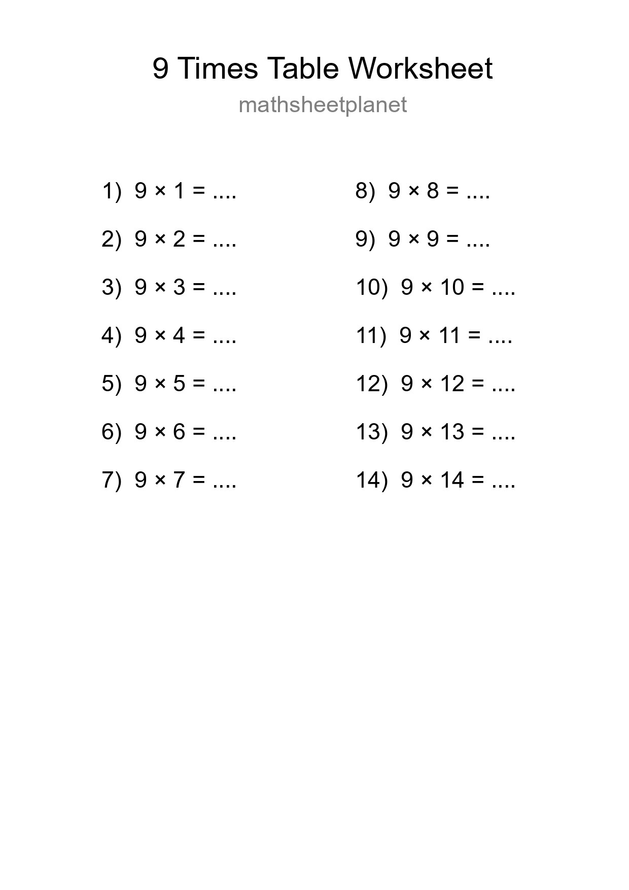 Grade 3 Multiplication Table 9 Practice - Part 152